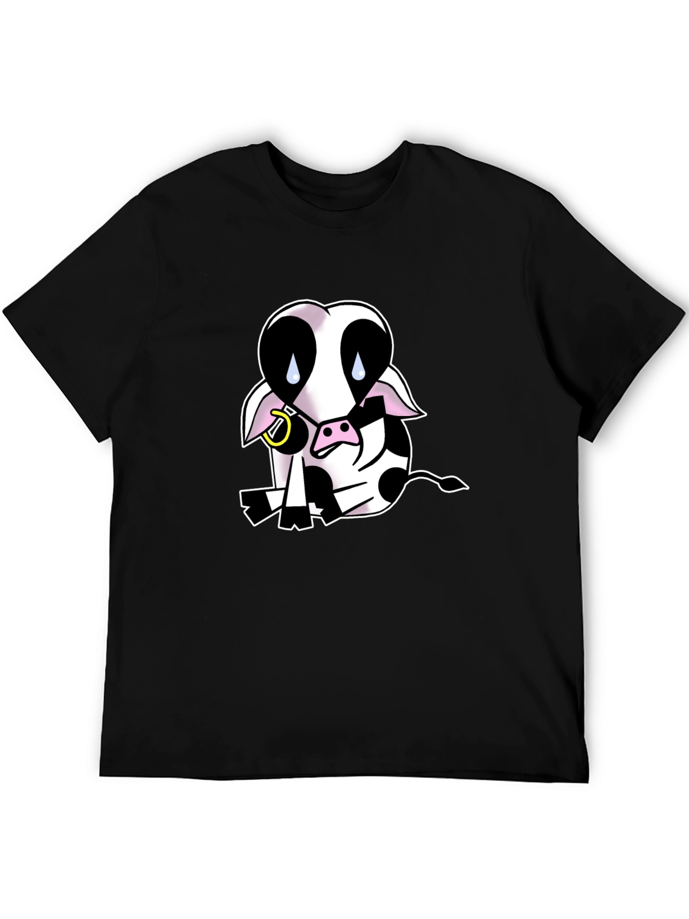 Black T-Shirt with Sad Cow Graphic