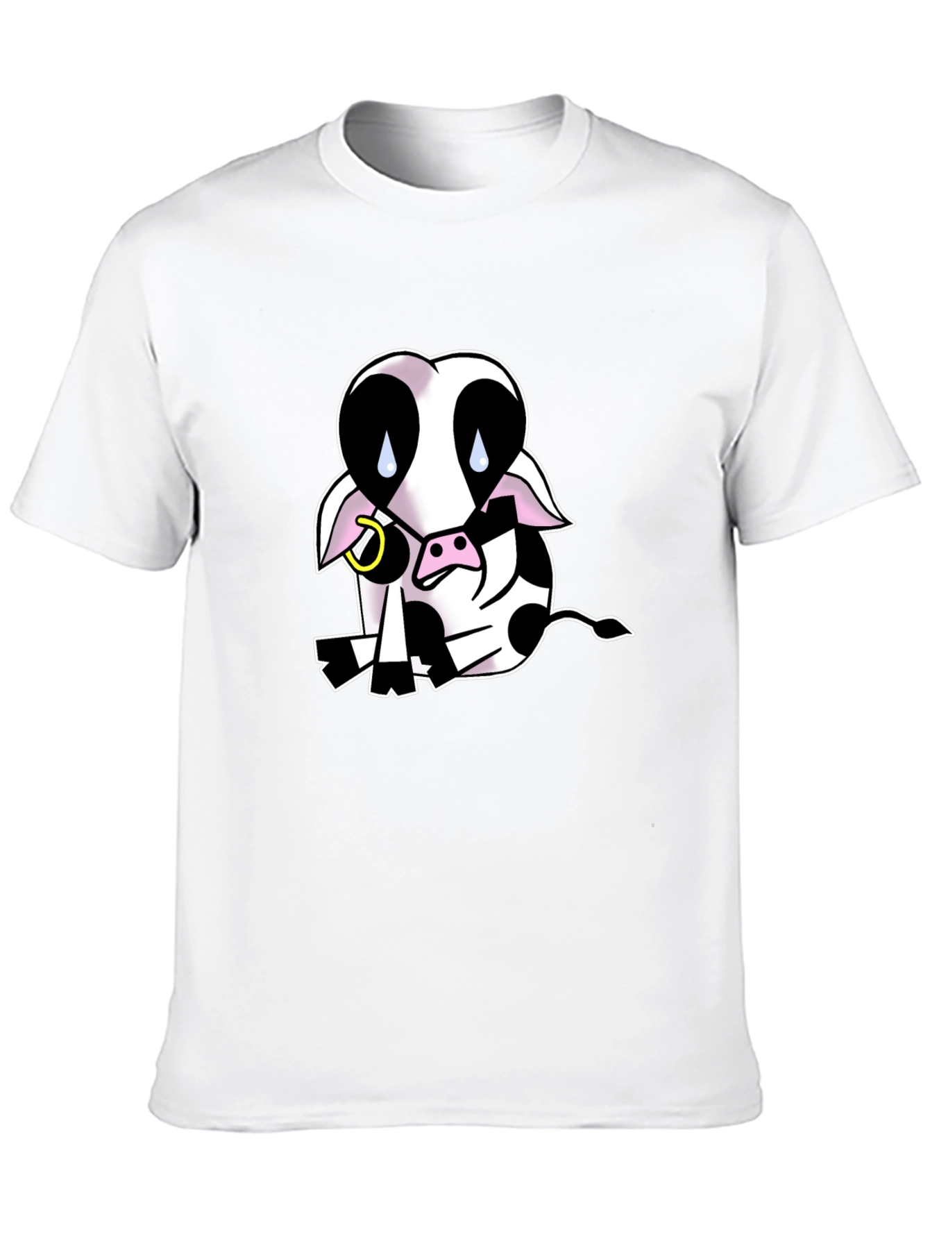 Black T-Shirt with Sad Cow Graphic