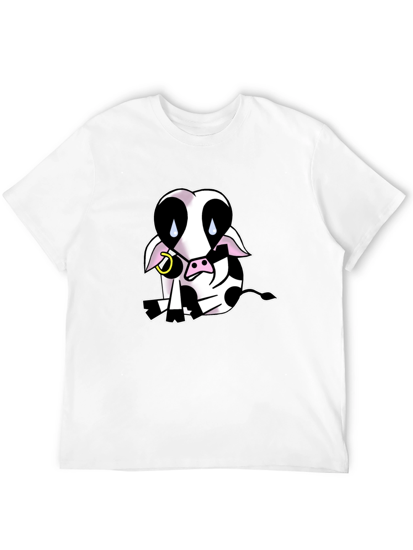 Black T-Shirt with Sad Cow Graphic