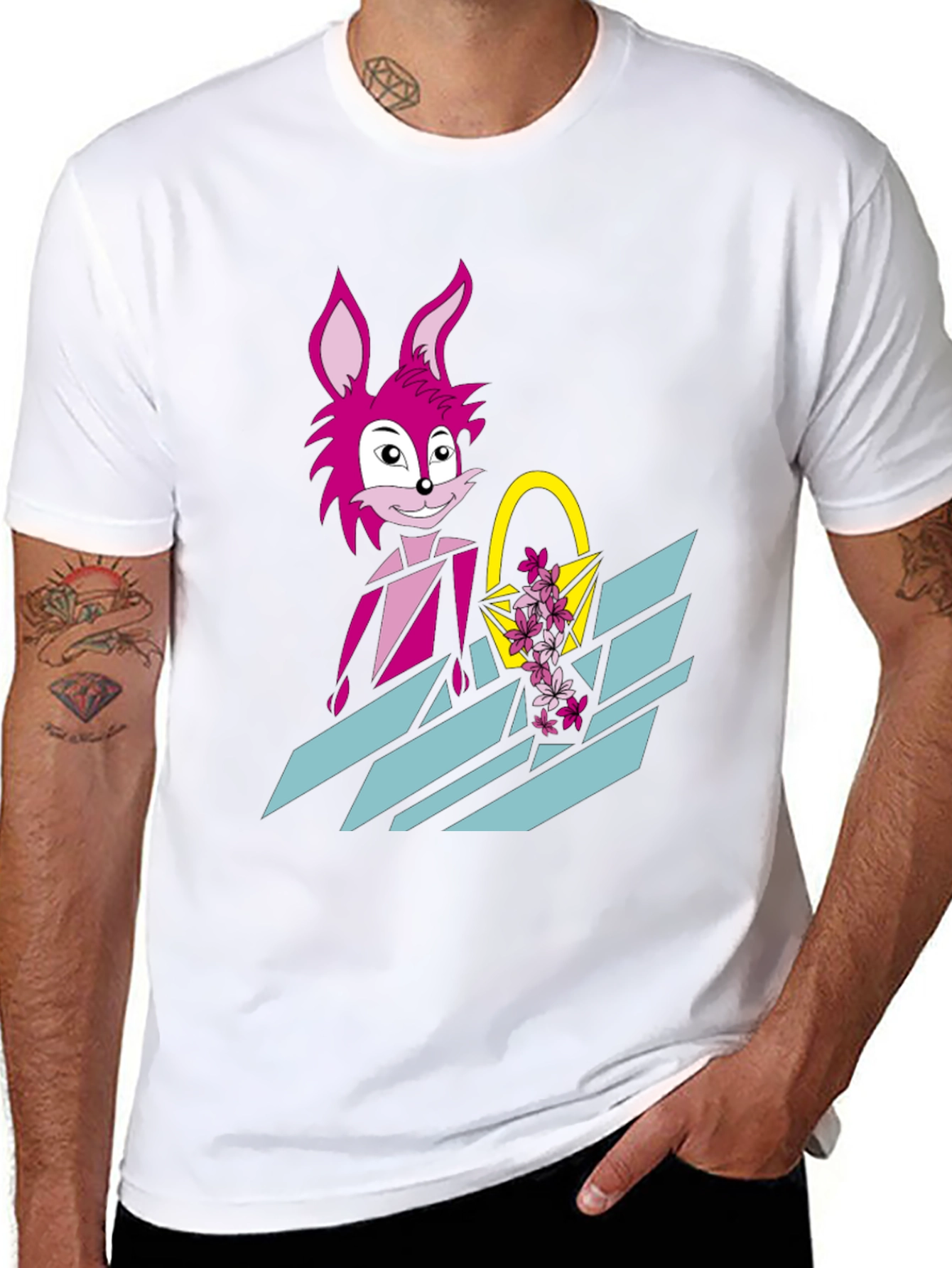 Pink Rabbit Graphic Tee - Trendy Easter T-Shirt