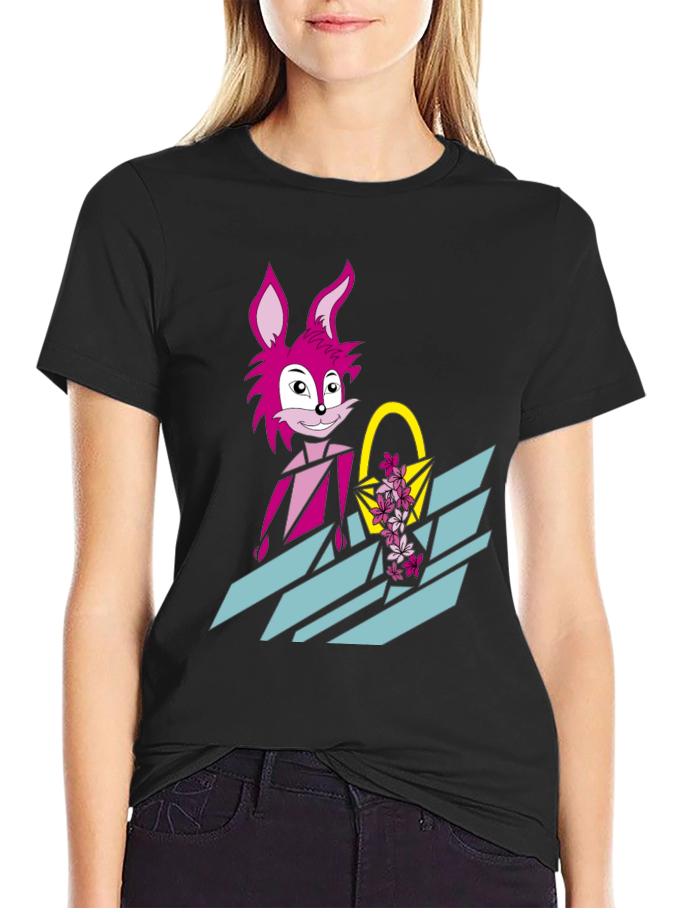 Pink Rabbit Graphic Tee - Trendy Easter T-Shirt