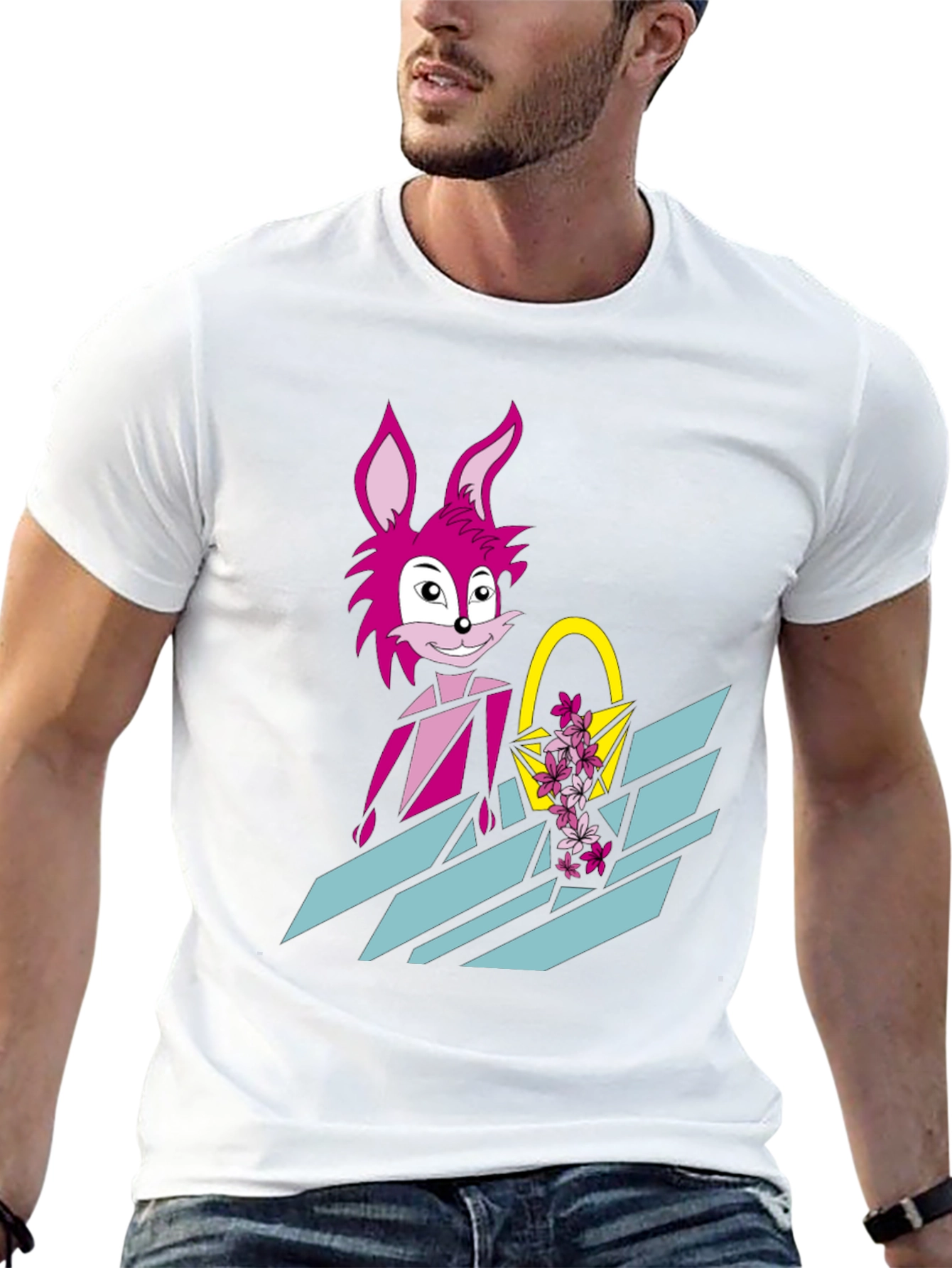 Pink Rabbit Graphic Tee - Trendy Easter T-Shirt