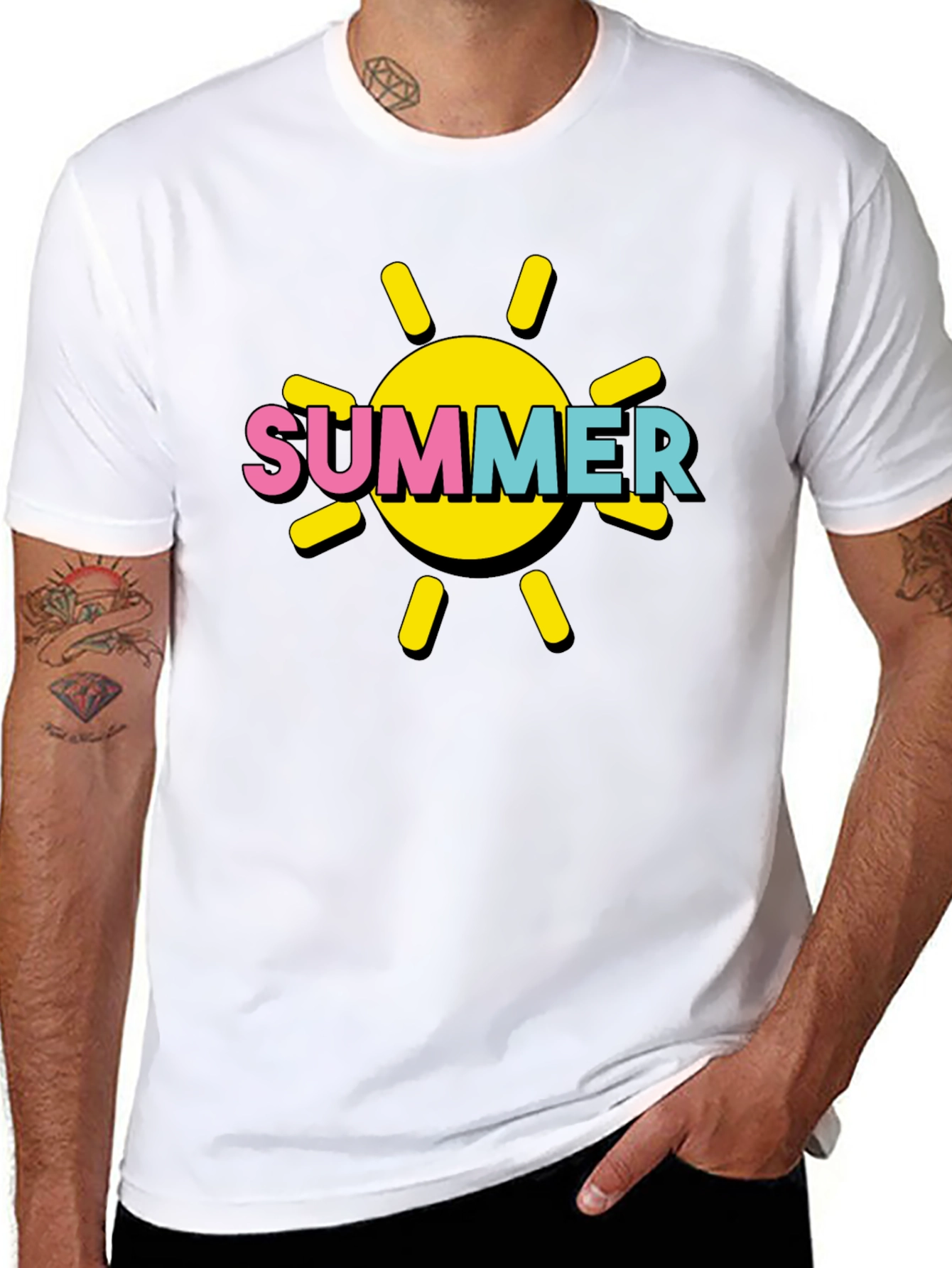 Summer Sun Graphic Tee - Black Cotton T-Shirt