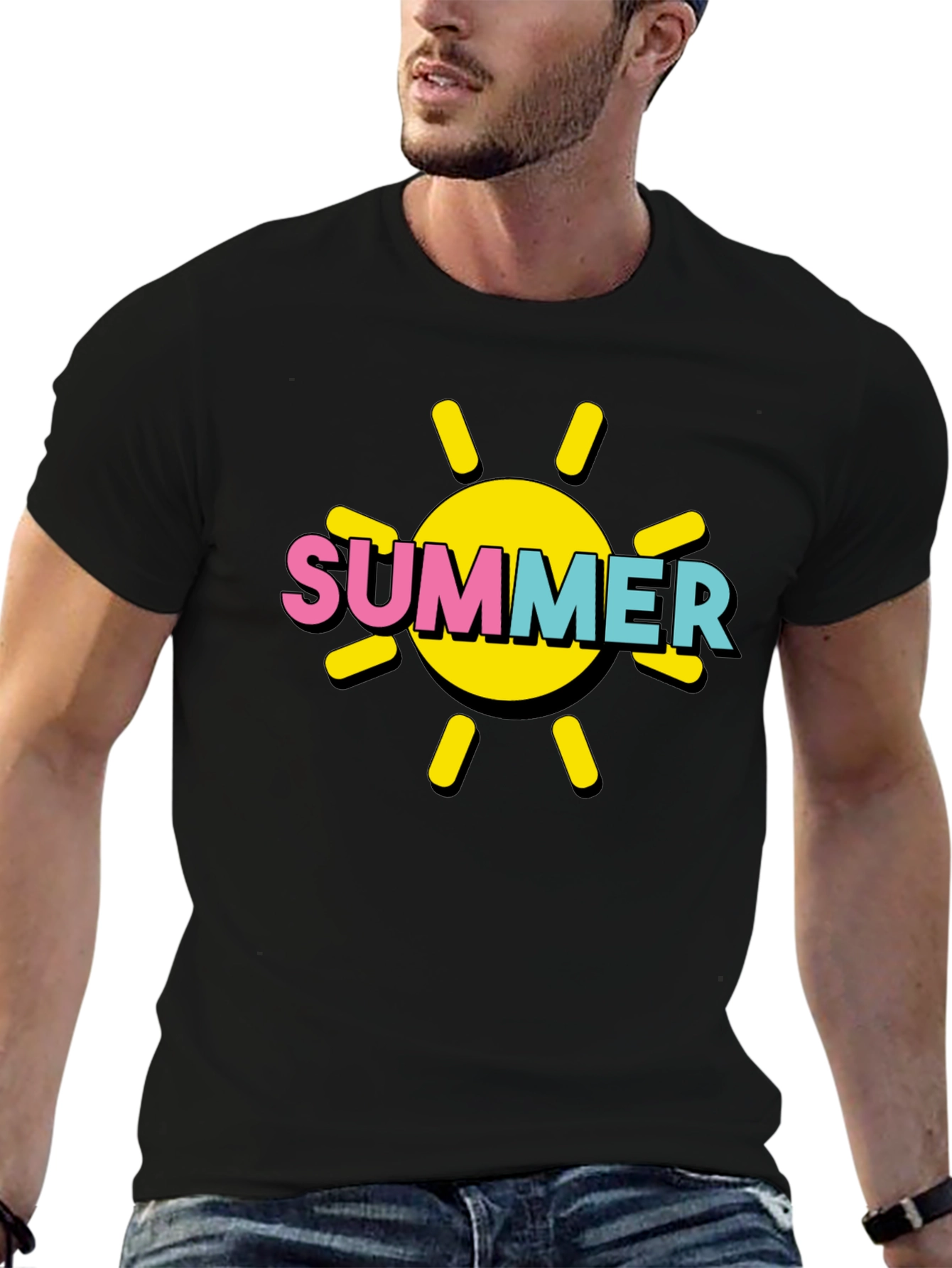 Summer Sun Graphic Tee - Black Cotton T-Shirt
