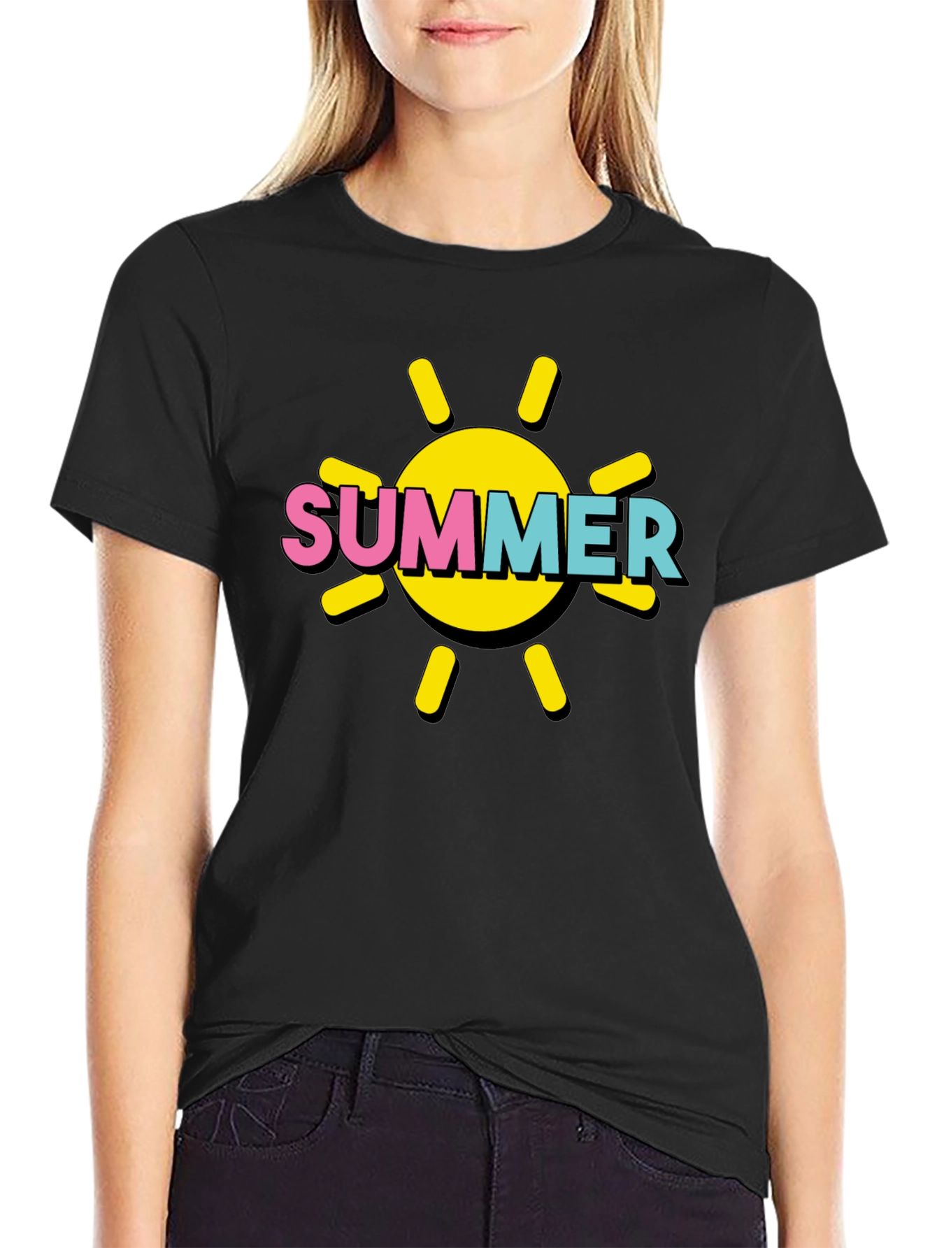 Summer Sun Graphic Tee - Black Cotton T-Shirt