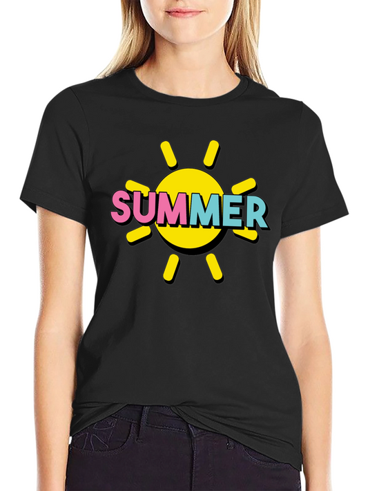 Summer Sun Graphic Tee - Black Cotton T-Shirt
