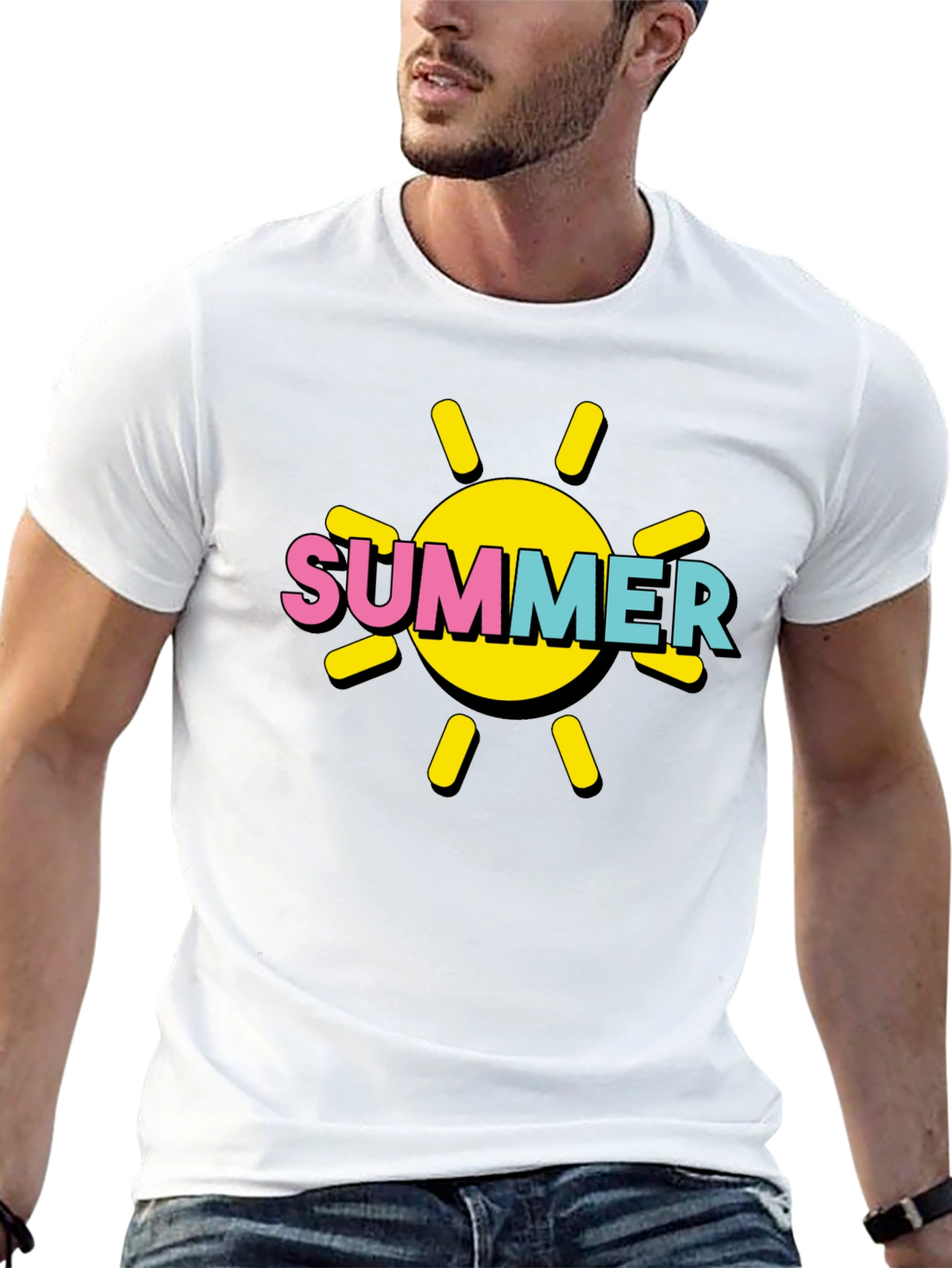 Summer Sun Graphic Tee - Black Cotton T-Shirt