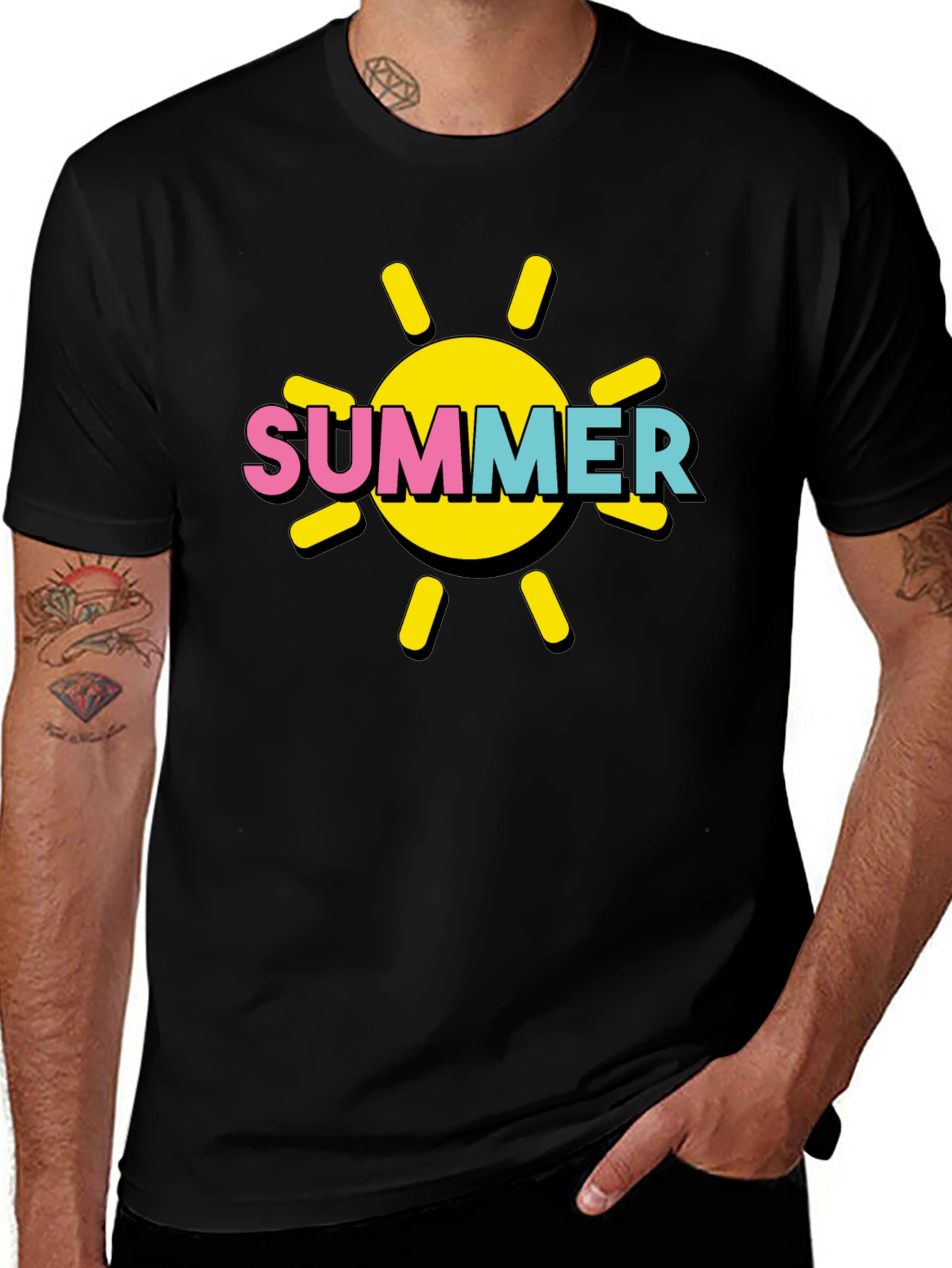 Summer Sun Graphic Tee - Black Cotton T-Shirt