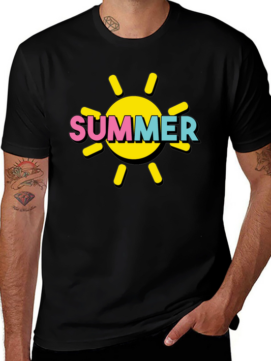 Summer Sun Graphic Tee - Black Cotton T-Shirt