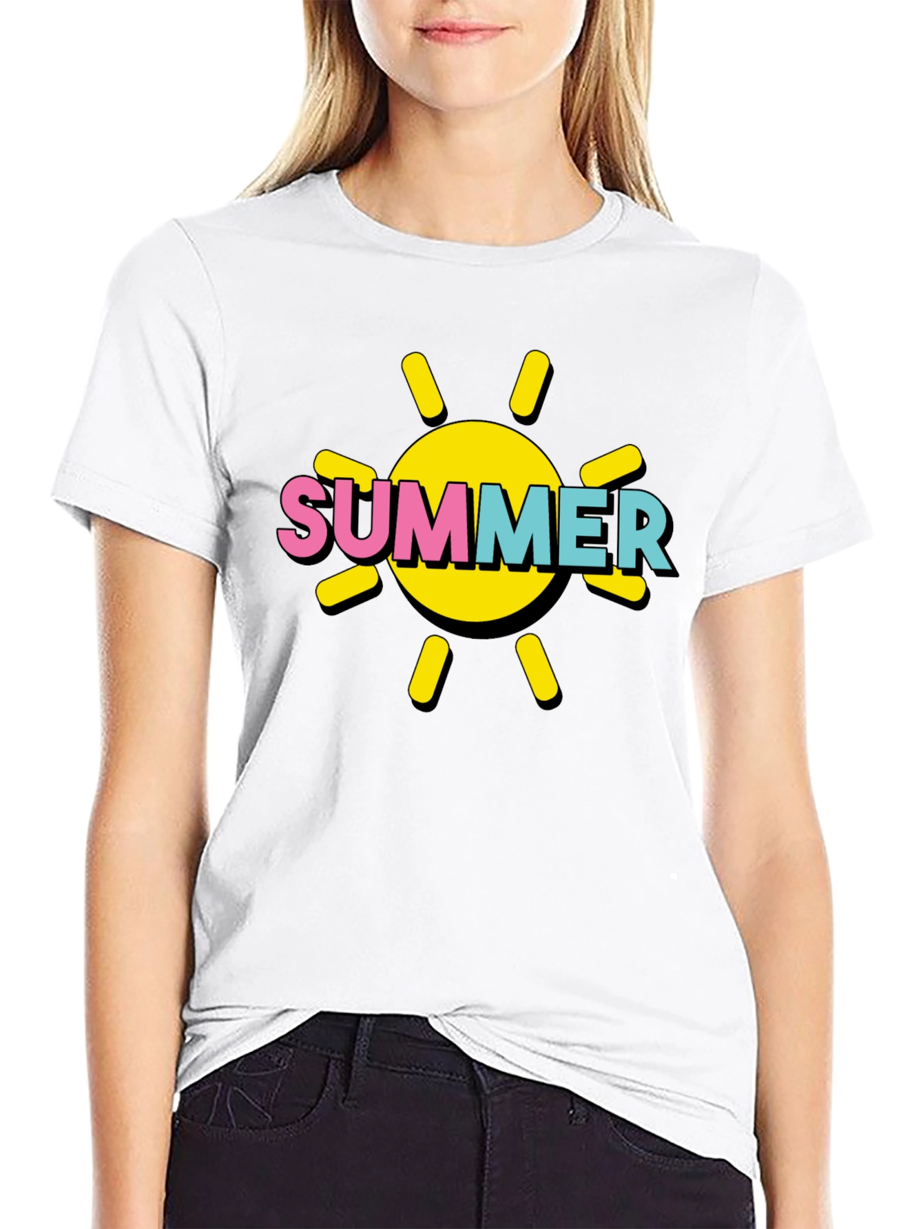 Summer Sun Graphic Tee - Black Cotton T-Shirt