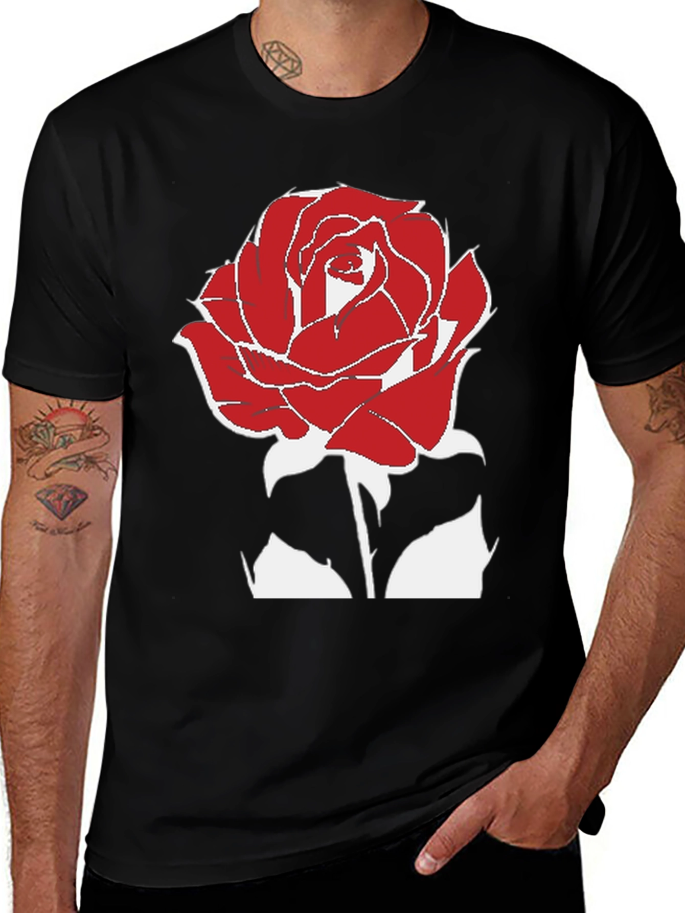 Red Rose Graphic Tee - Stylish Black T-Shirt