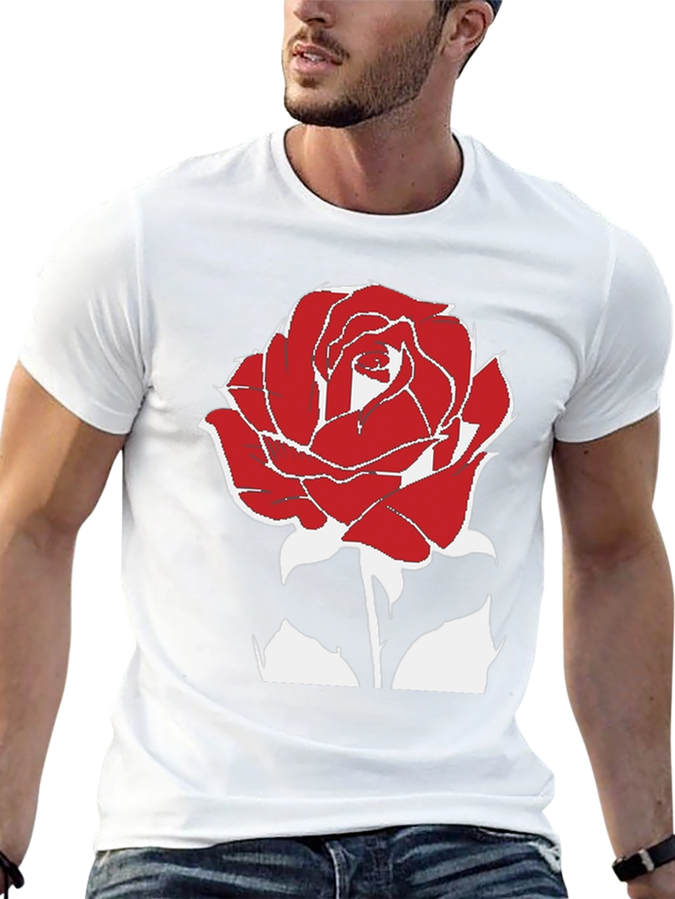 Red Rose Graphic Tee - Stylish Black T-Shirt