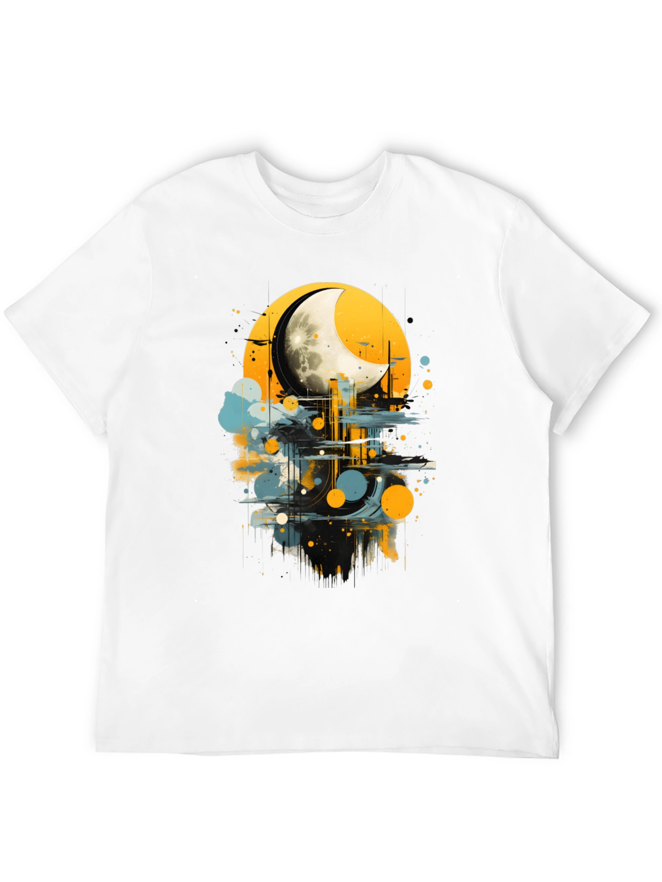 Moonlight Cityscape Graphic Tee - Modern Art Shirt