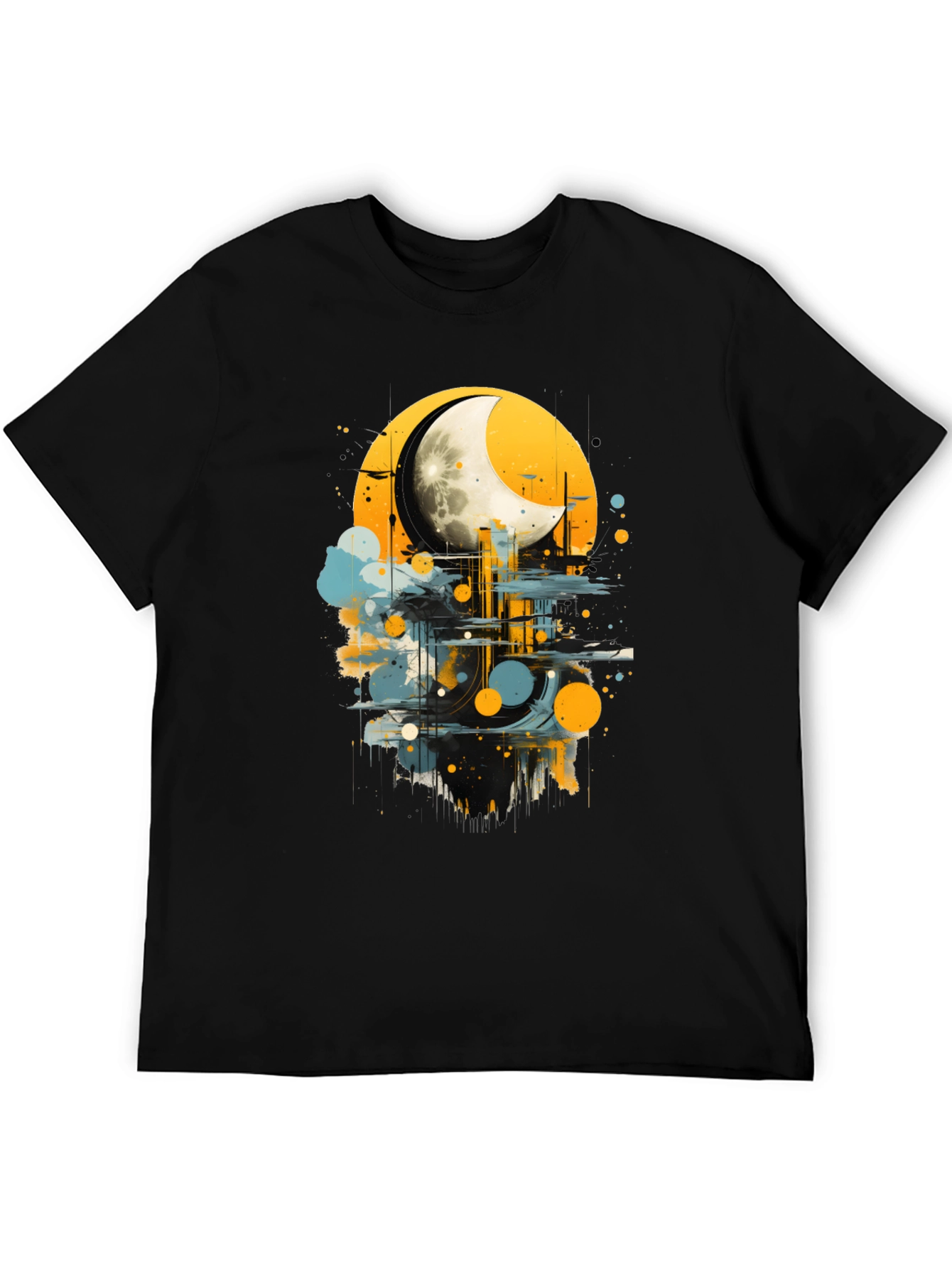 Moonlight Cityscape Graphic Tee - Modern Art Shirt