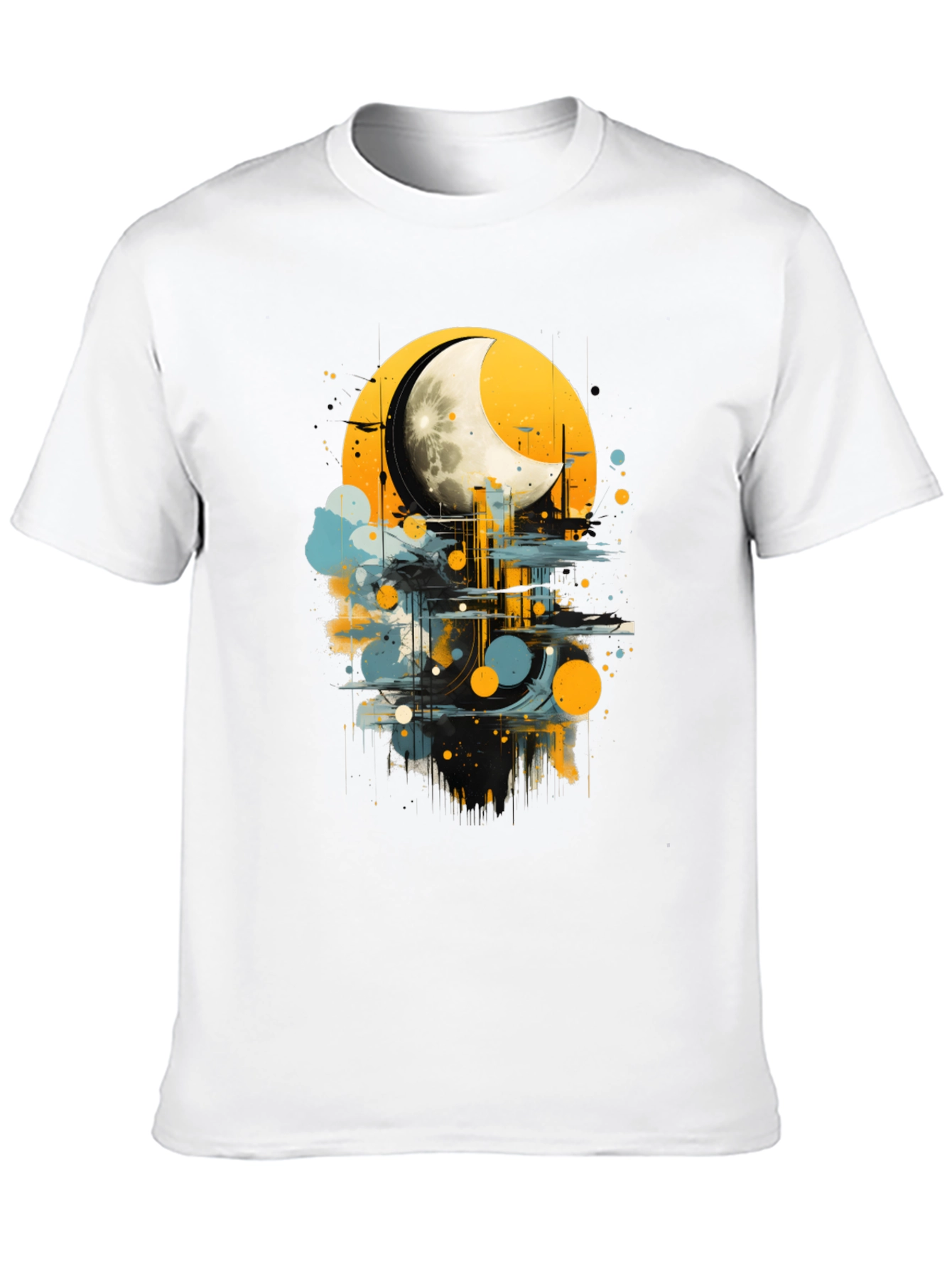 Moonlight Cityscape Graphic Tee - Modern Art Shirt