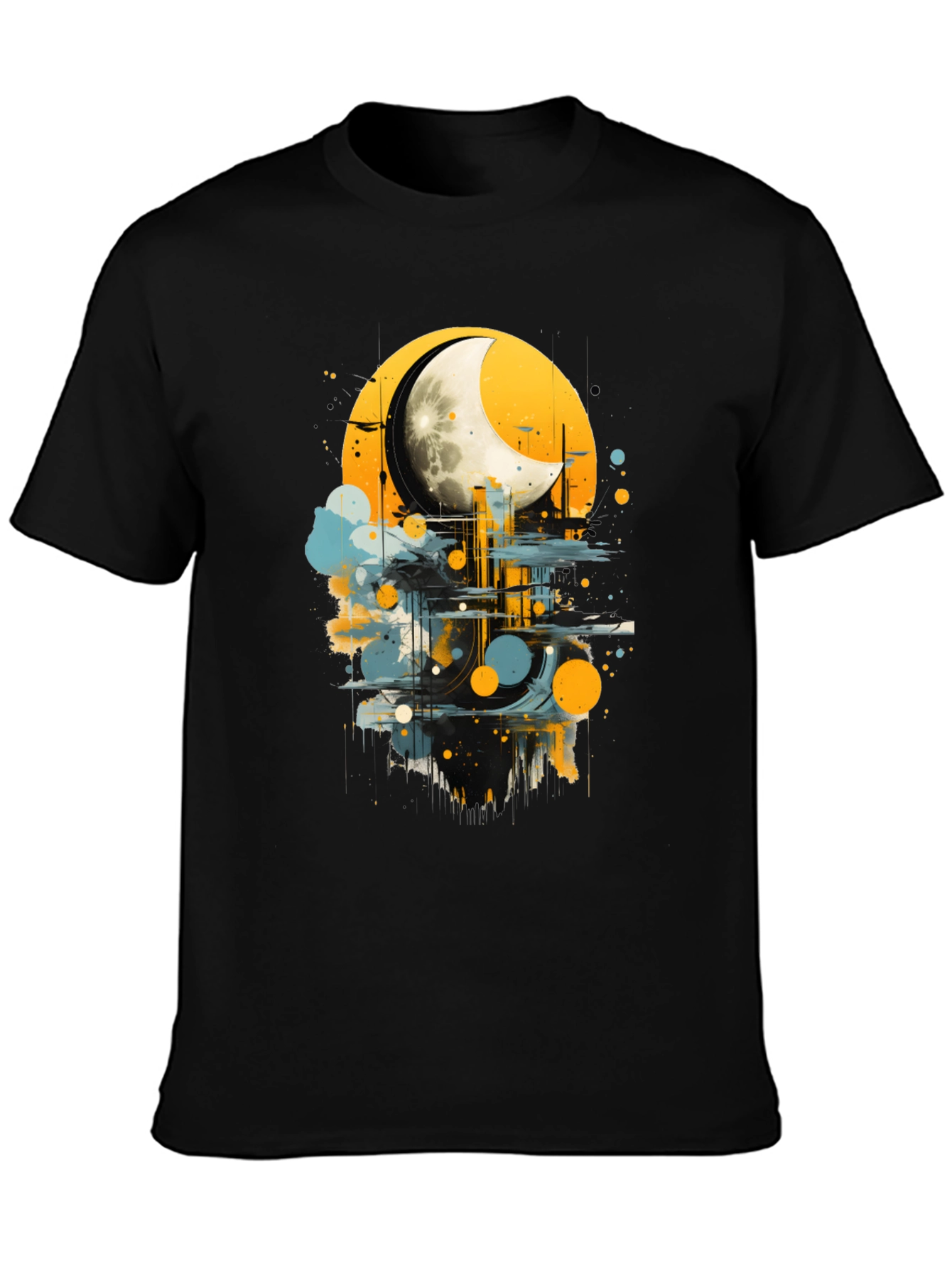 Moonlight Cityscape Graphic Tee - Modern Art Shirt