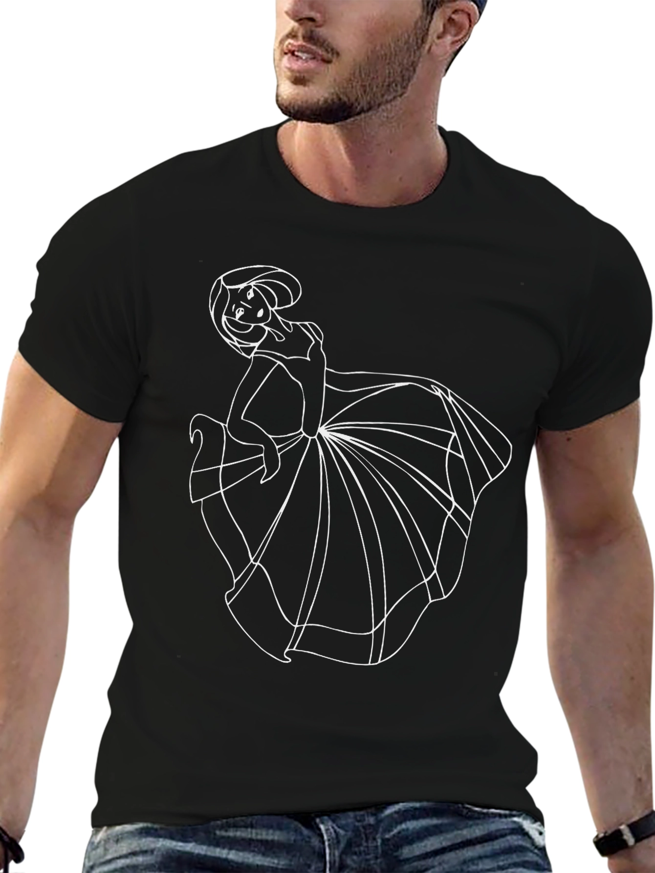 Elegant Black T-Shirt with White Princess Graphic