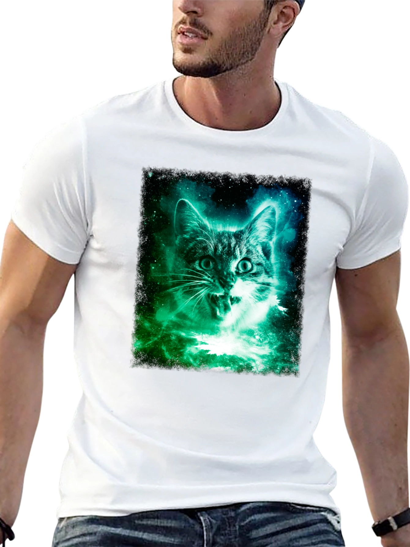 Galaxy Cat Graphic Tee - Mens Black T-Shirt
