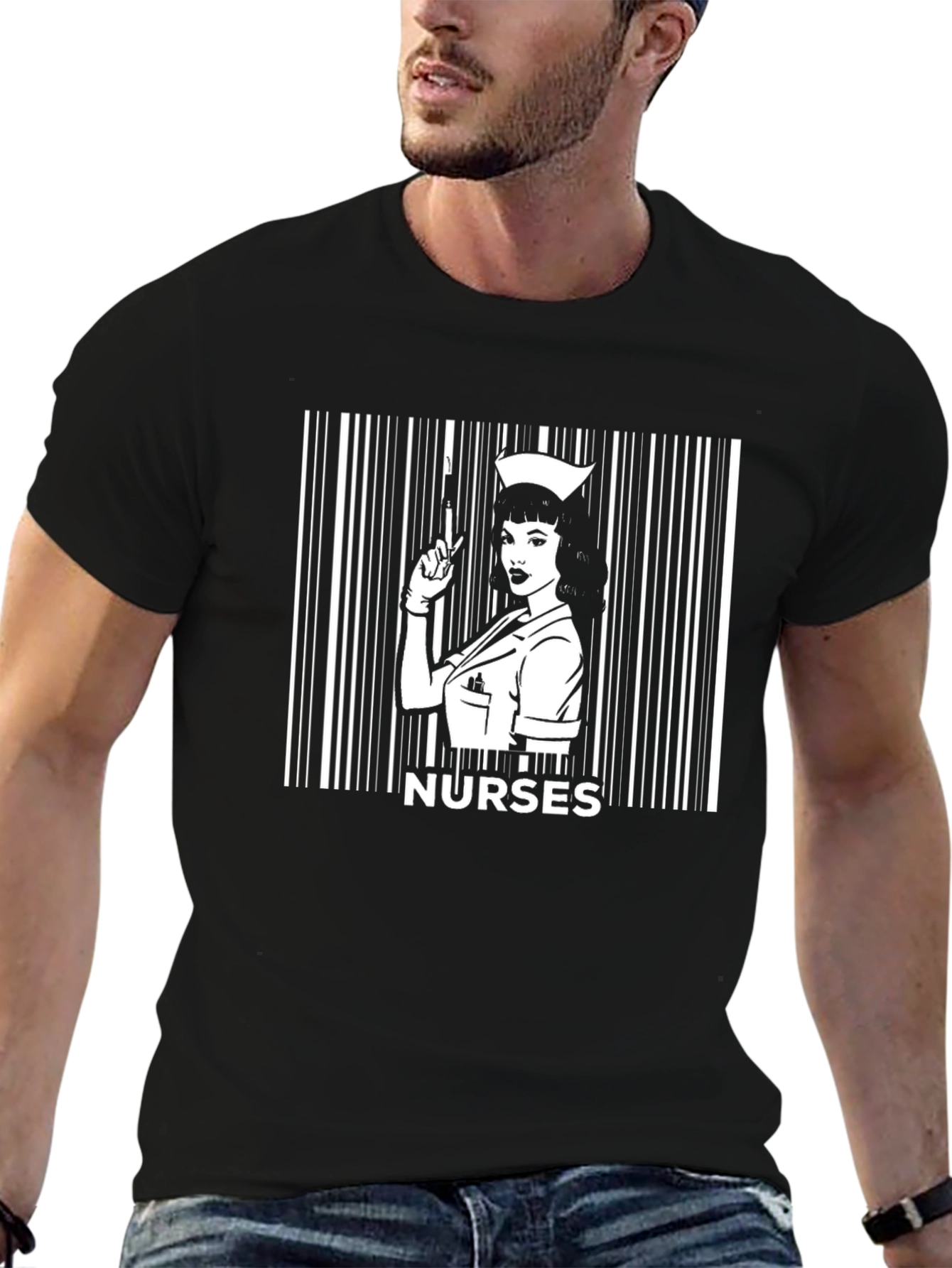 Nurses Barcode T-Shirt - Black Graphic Tee