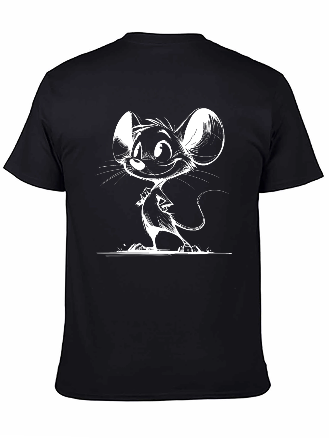 Cartoon Mouse Graphic Tee - Black Cotton Shirt