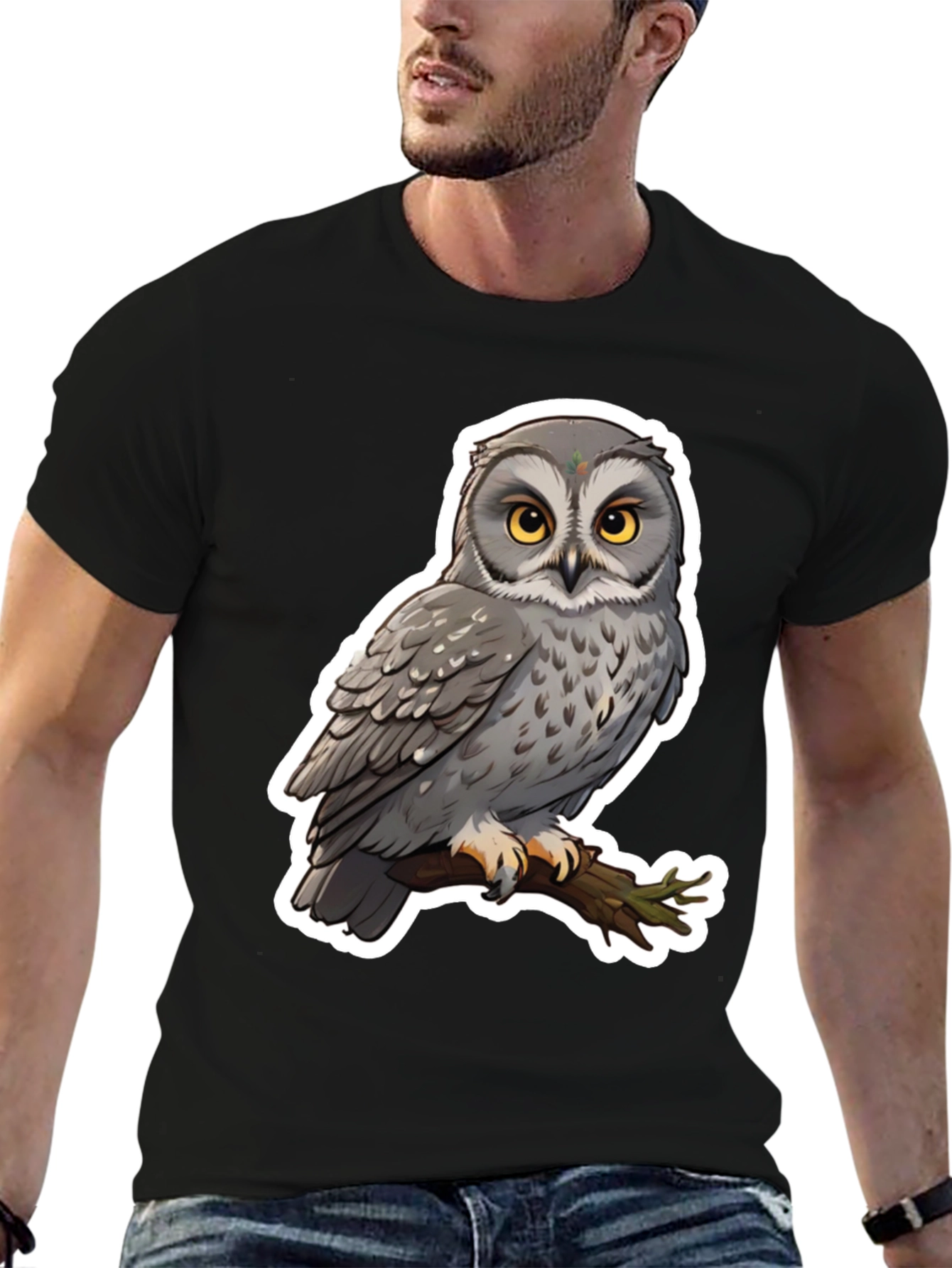 Owl Graphic Print Black T-Shirt