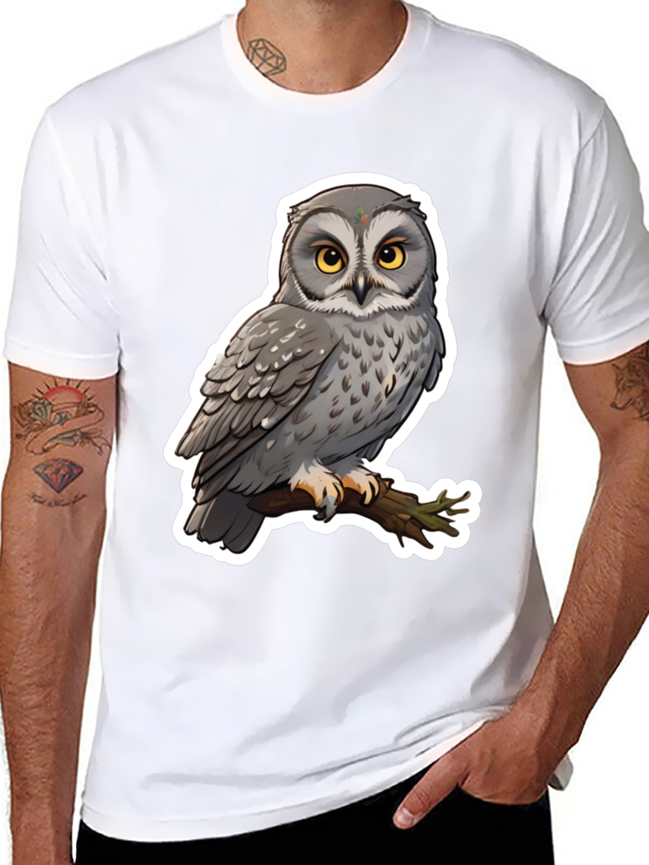 Owl Graphic Print Black T-Shirt