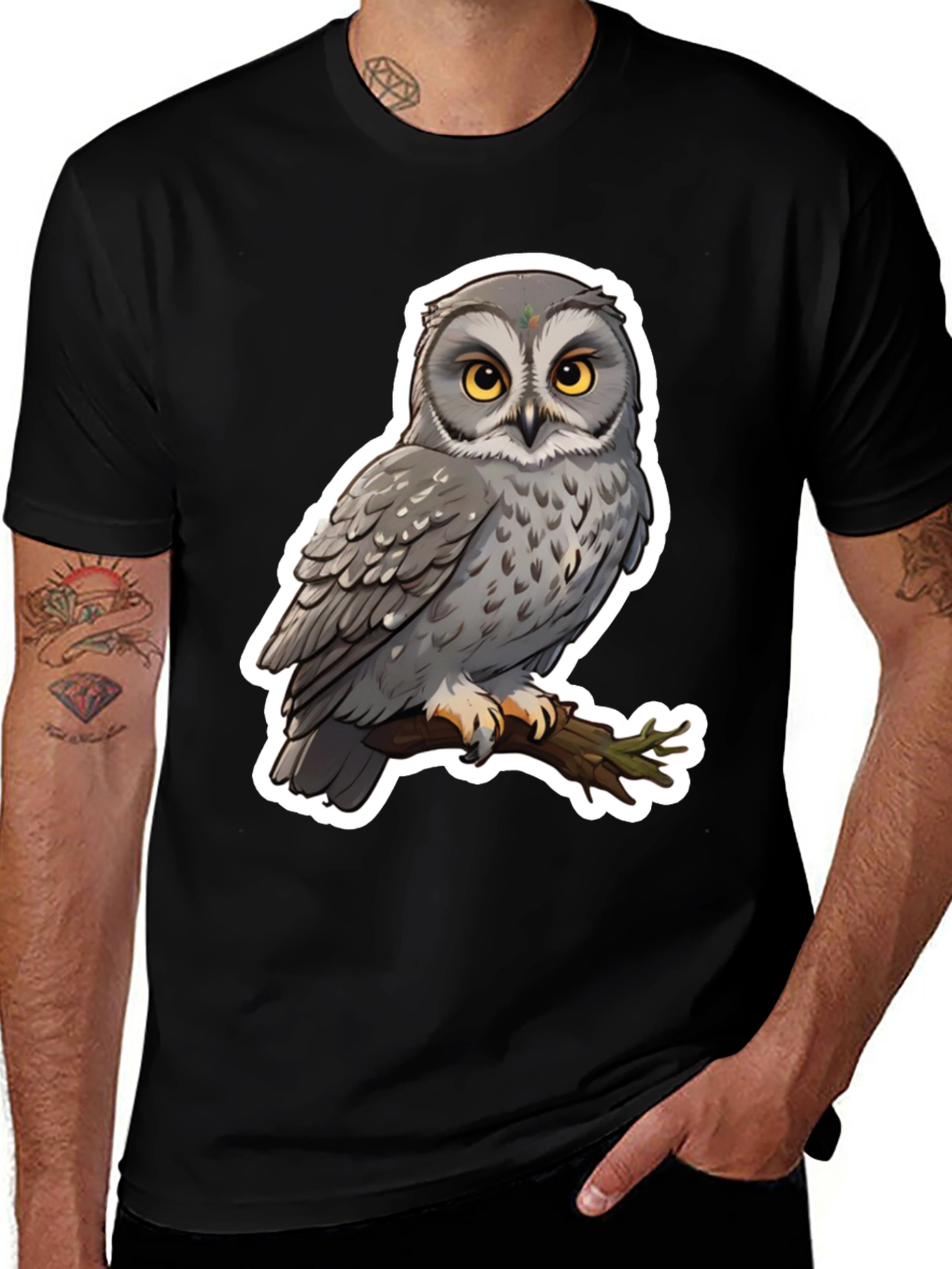 Owl Graphic Print Black T-Shirt