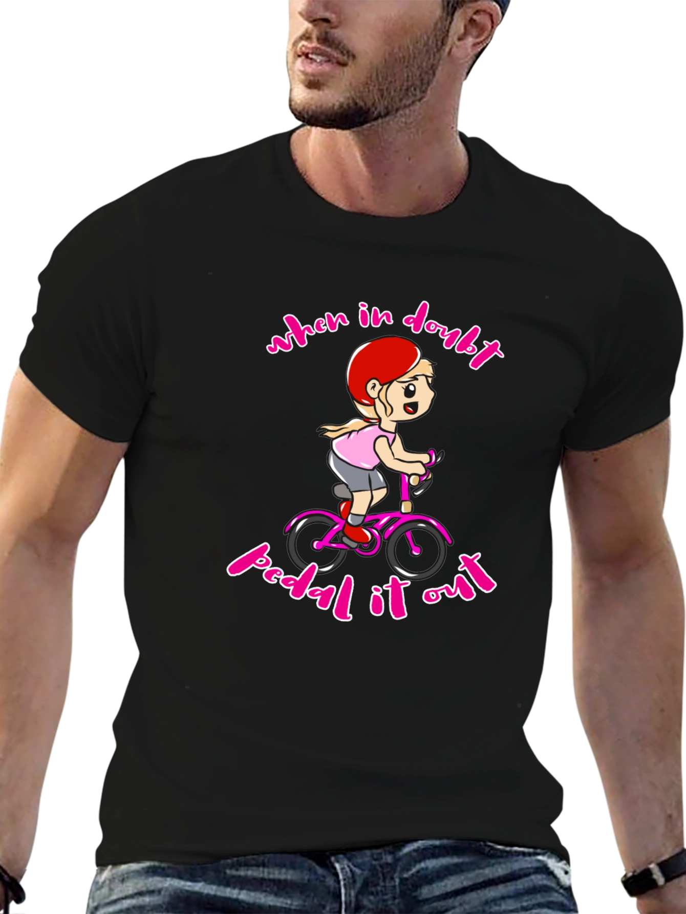 When In Doubt Pedal It Out Black T-Shirt