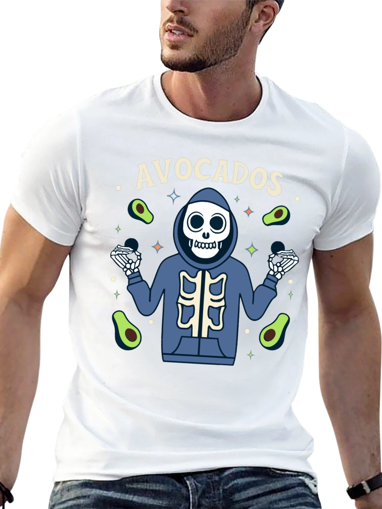 Avocado Skeleton Graphic T-Shirt - Trendy Tee
