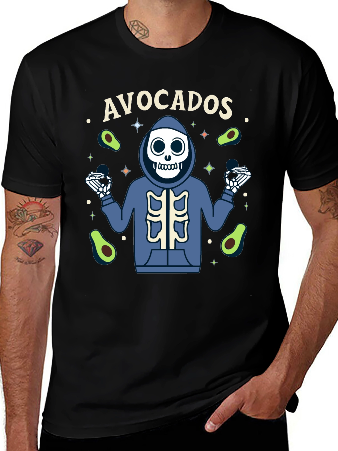 Avocado Skeleton Graphic T-Shirt - Trendy Tee