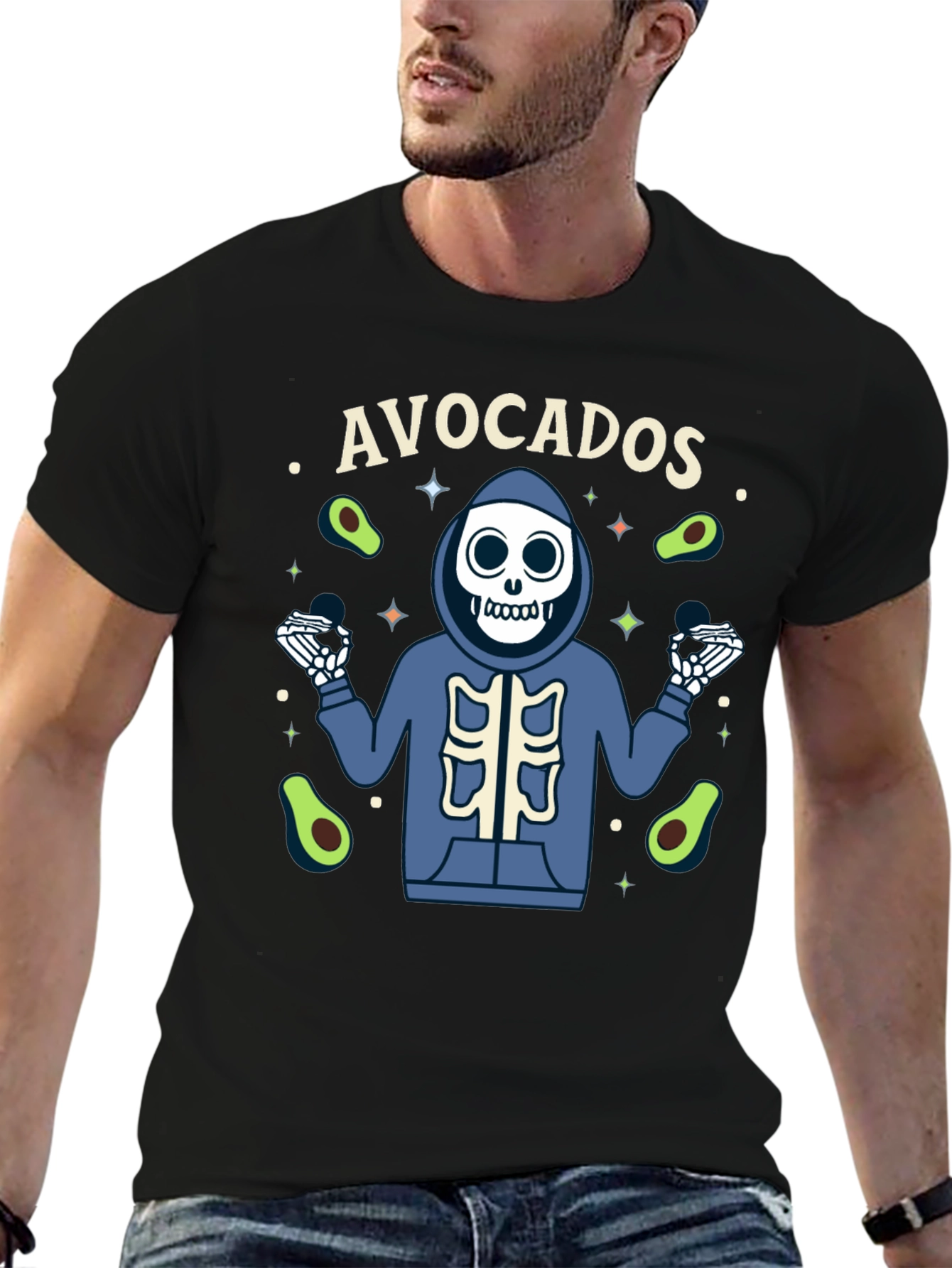 Avocado Skeleton Graphic T-Shirt - Trendy Tee