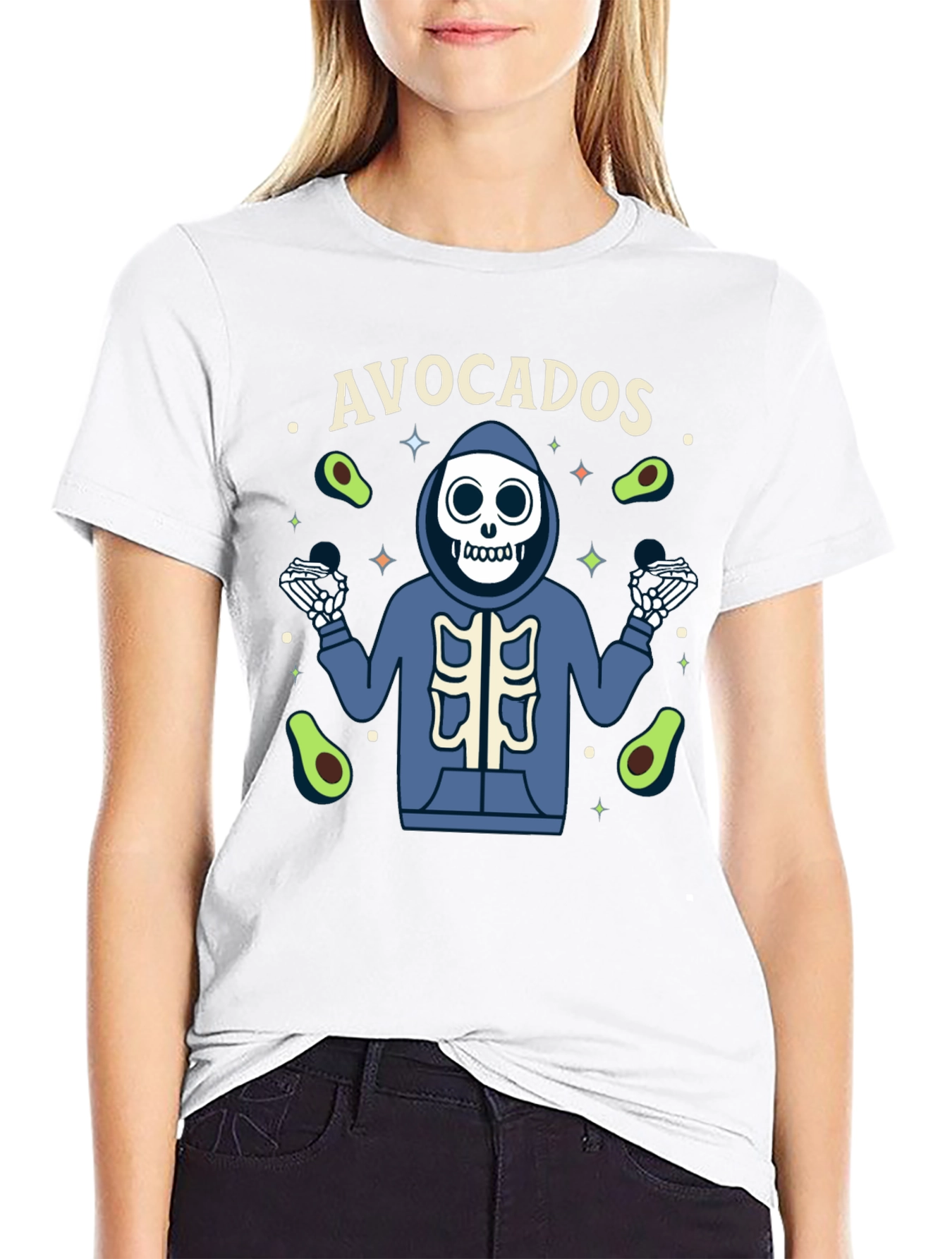 Avocado Skeleton Graphic T-Shirt - Trendy Tee