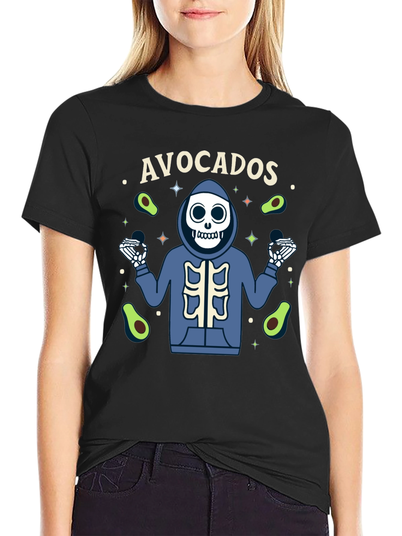 Avocado Skeleton Graphic T-Shirt - Trendy Tee