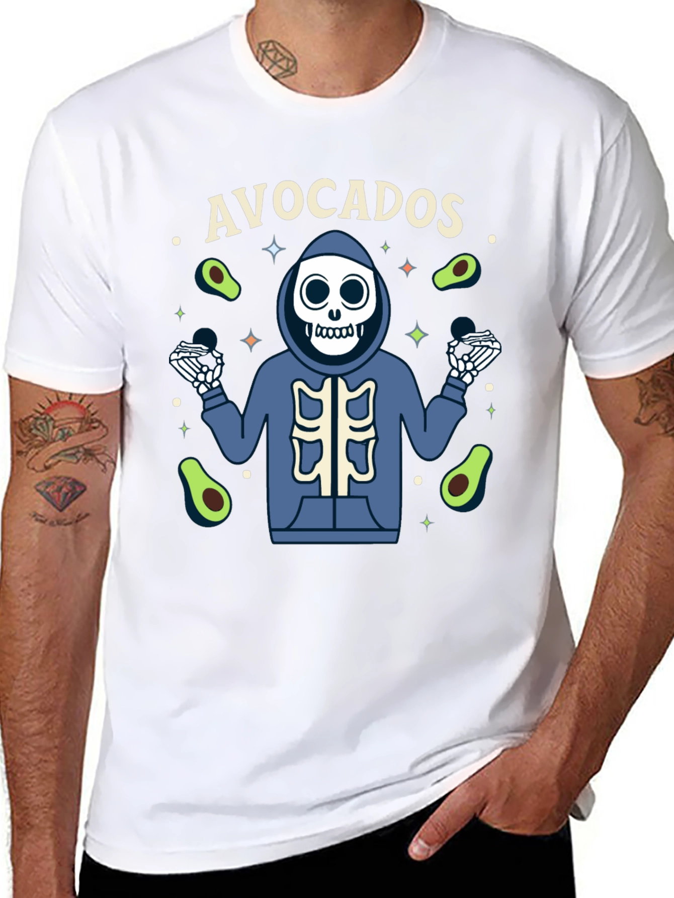 Avocado Skeleton Graphic T-Shirt - Trendy Tee
