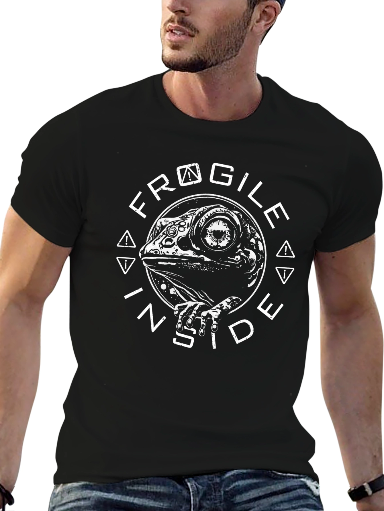 Fragile Inside Graphic Print Black T-Shirt