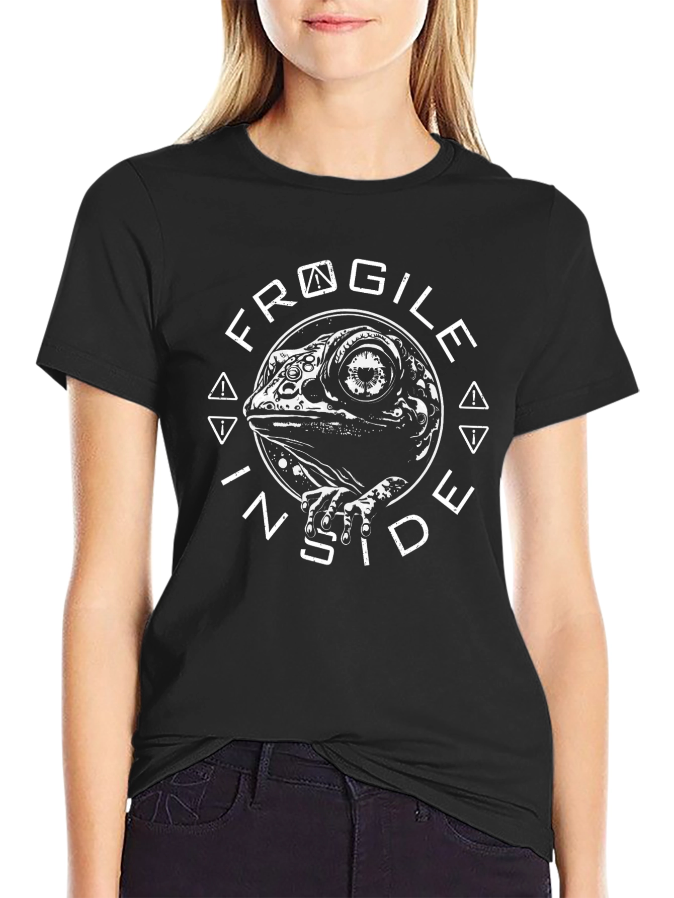 Fragile Inside Graphic Print Black T-Shirt