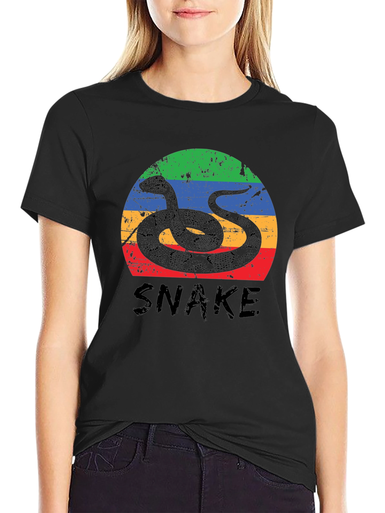 Retro Snake Graphic T-Shirt - Black