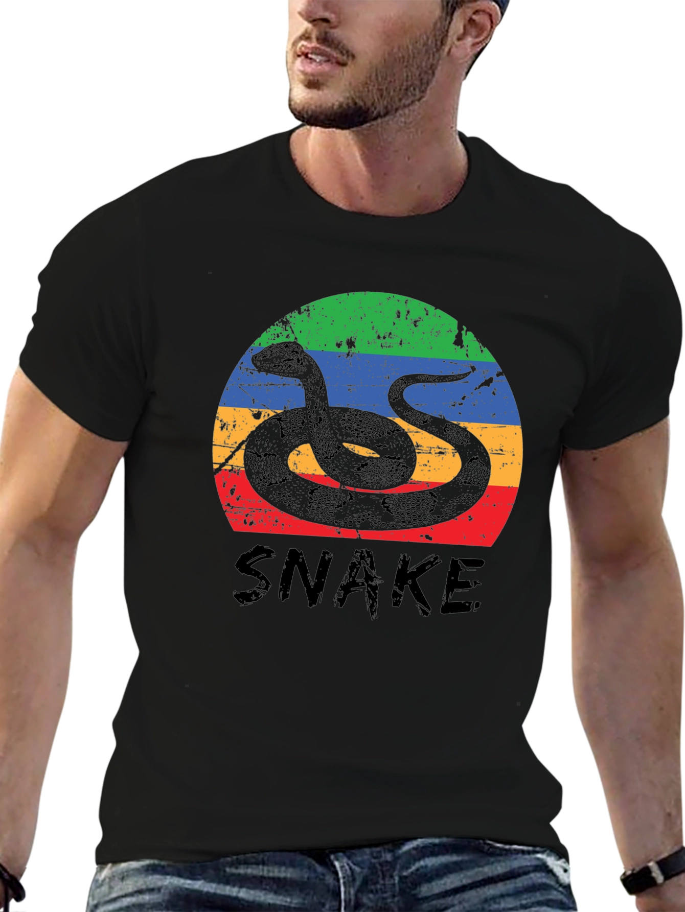 Retro Snake Graphic T-Shirt - Black