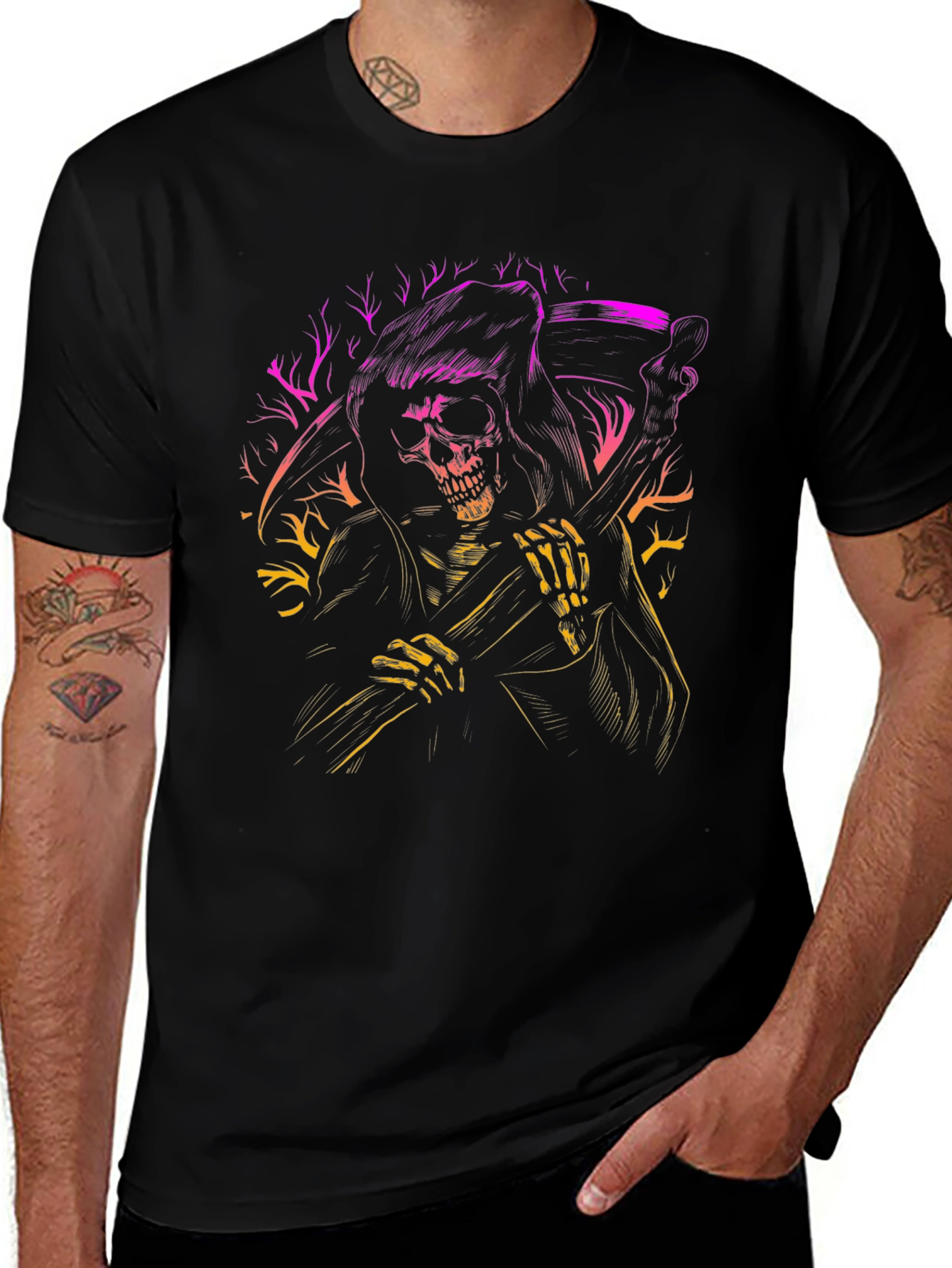 Grim Reaper Graphic Tee - Death Scythe Skeleton T-Shirt