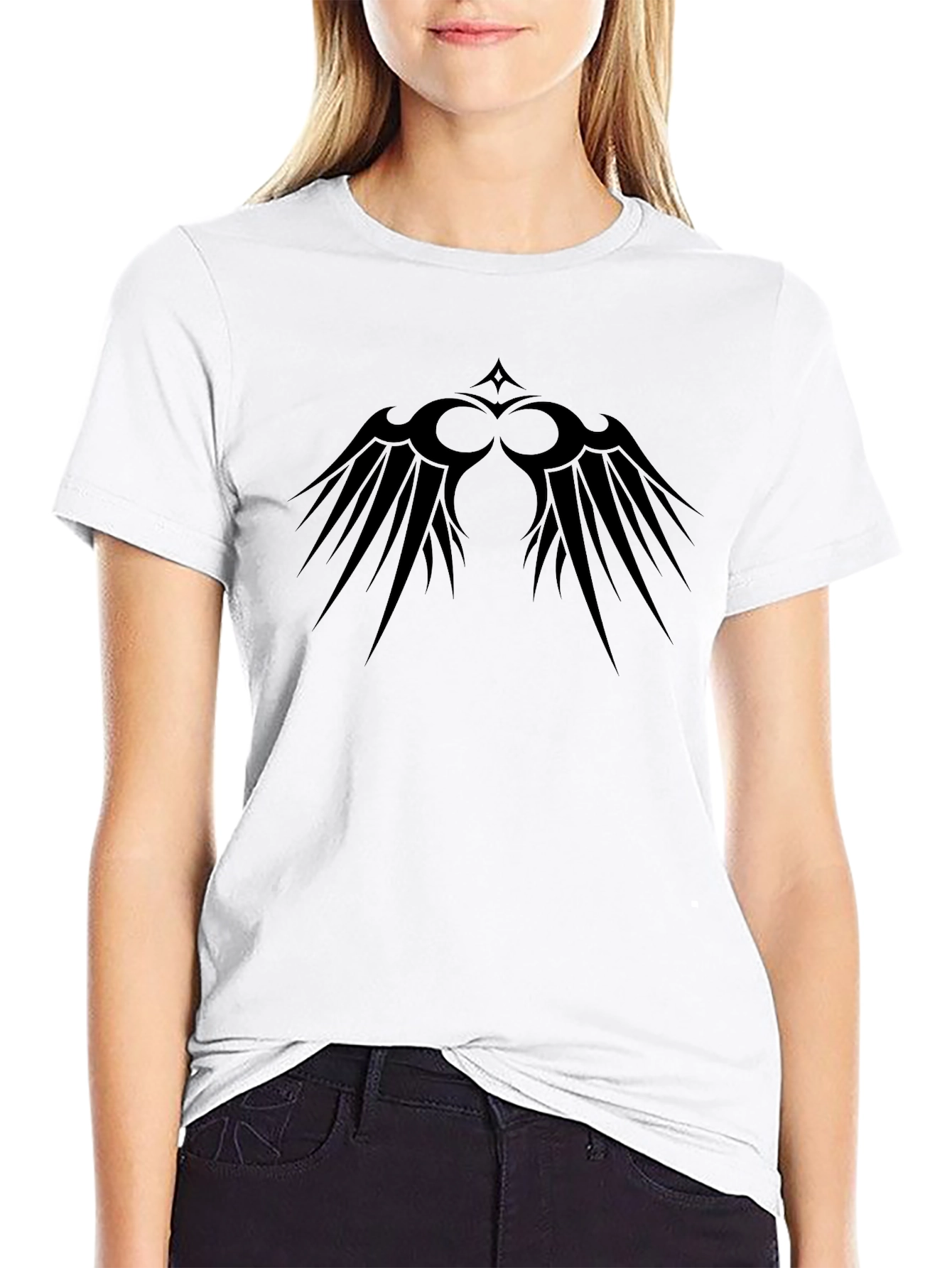 Black Graphic Tee - Tribal Wings Design