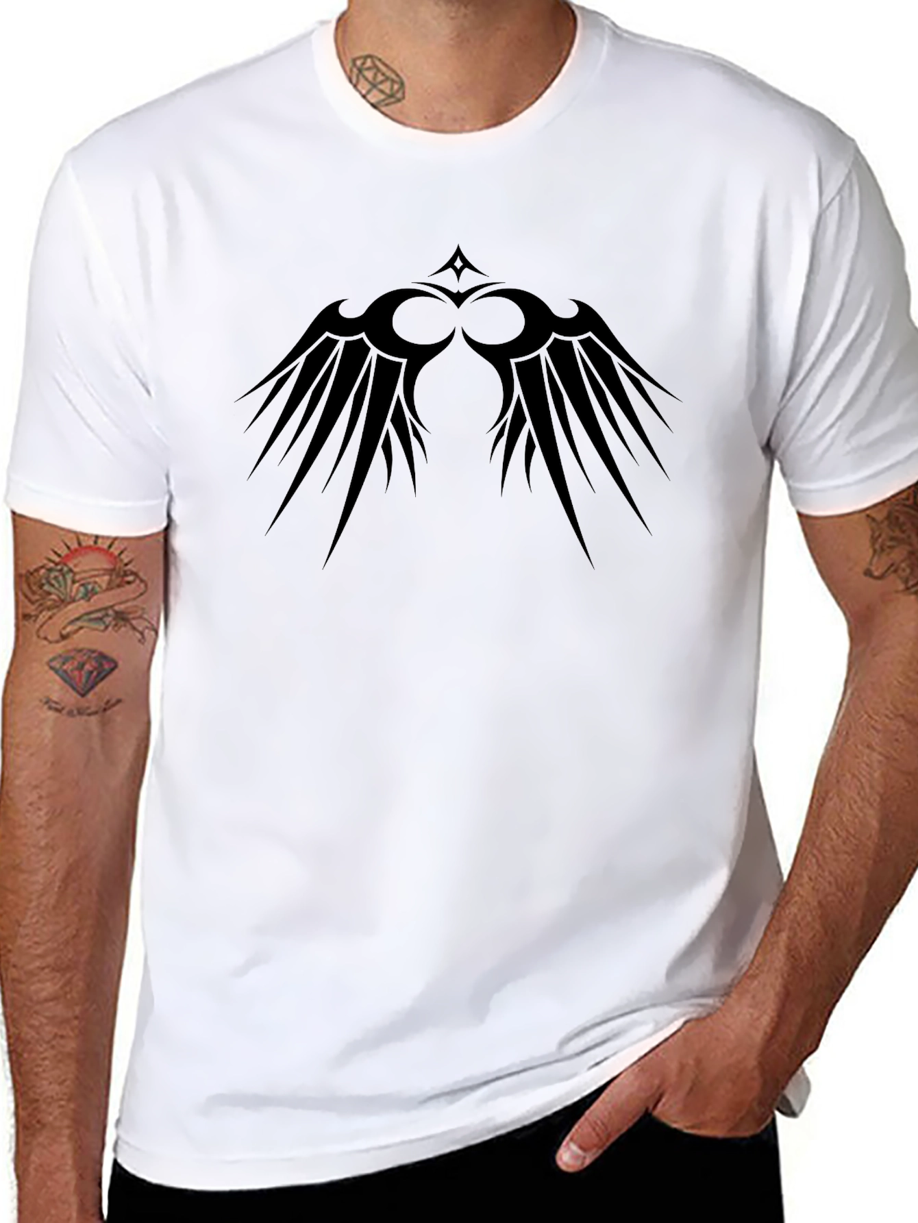 Black Graphic Tee - Tribal Wings Design