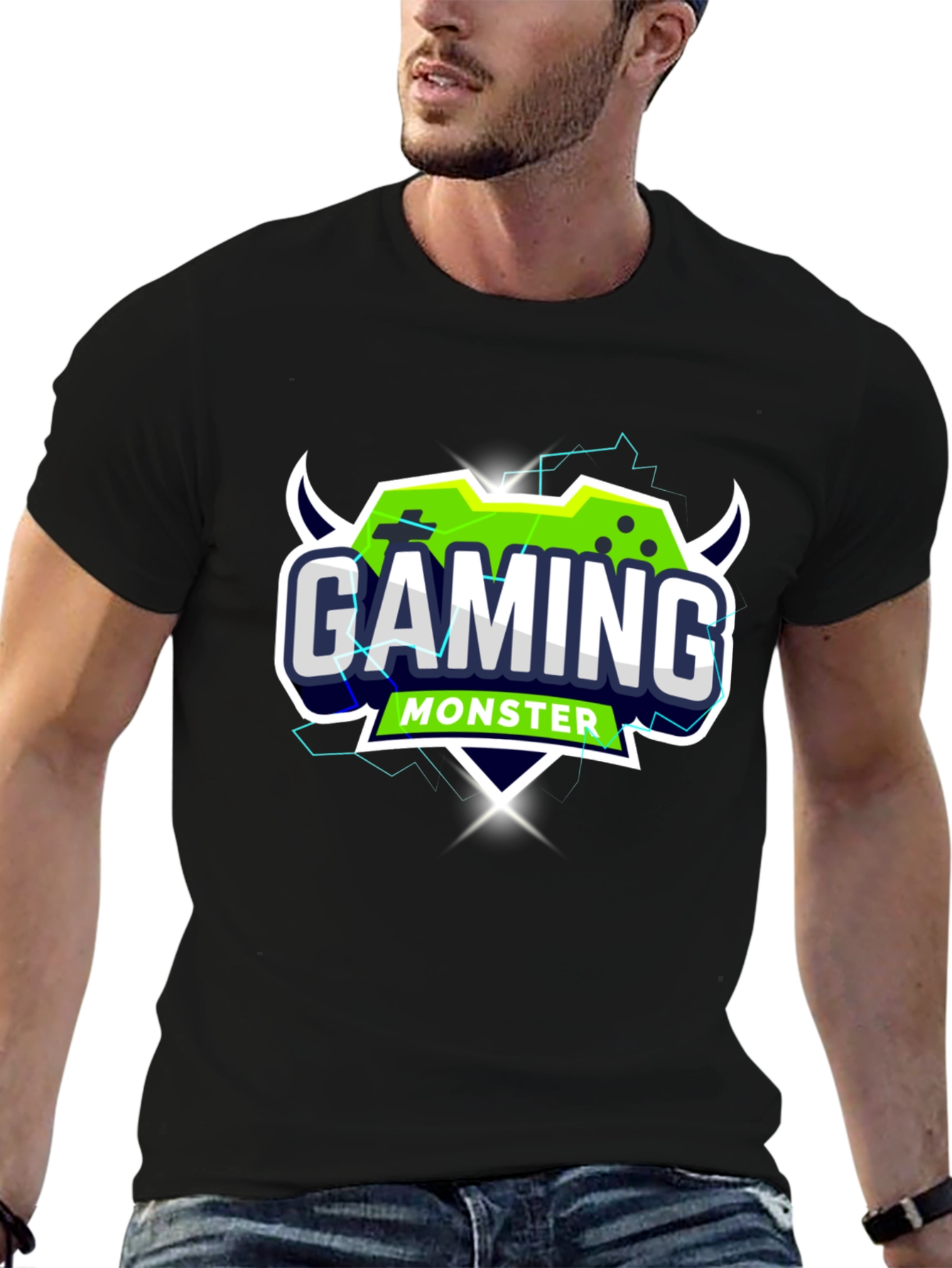Gaming Monster Graphic Black T-Shirt