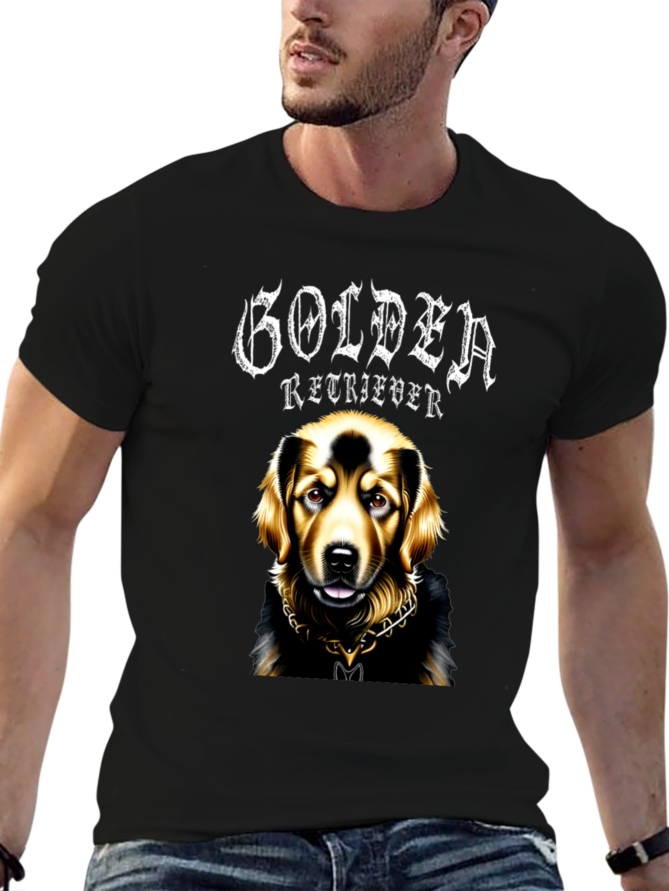 Golden Retriever Dog Graphic Black T-Shirt