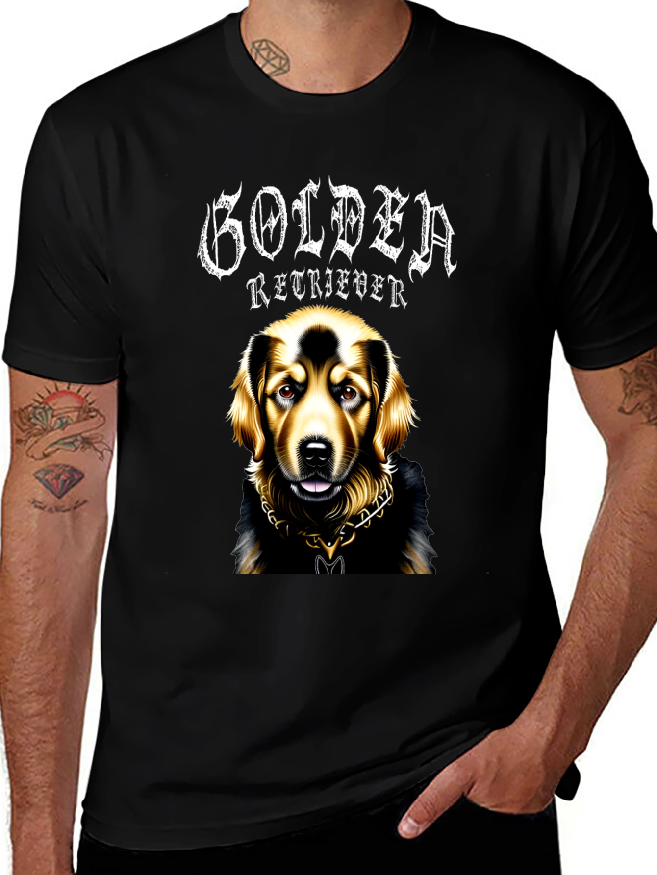 Golden Retriever Dog Graphic Black T-Shirt
