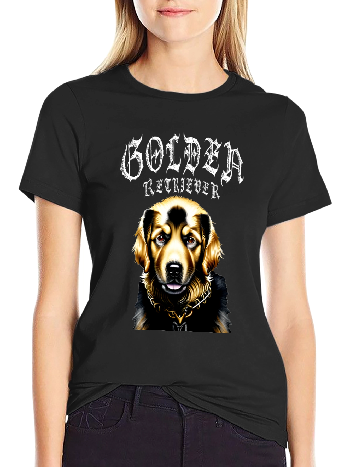 Golden Retriever Dog Graphic Black T-Shirt