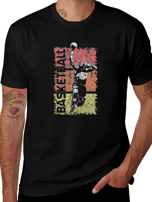 Vintage Basketball Graphic Tee - Black Cotton T-Shirt