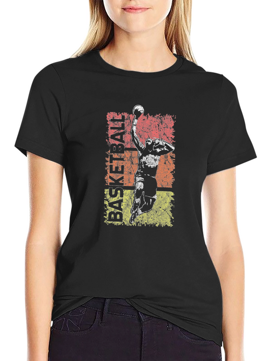 Vintage Basketball Graphic Tee - Black Cotton T-Shirt