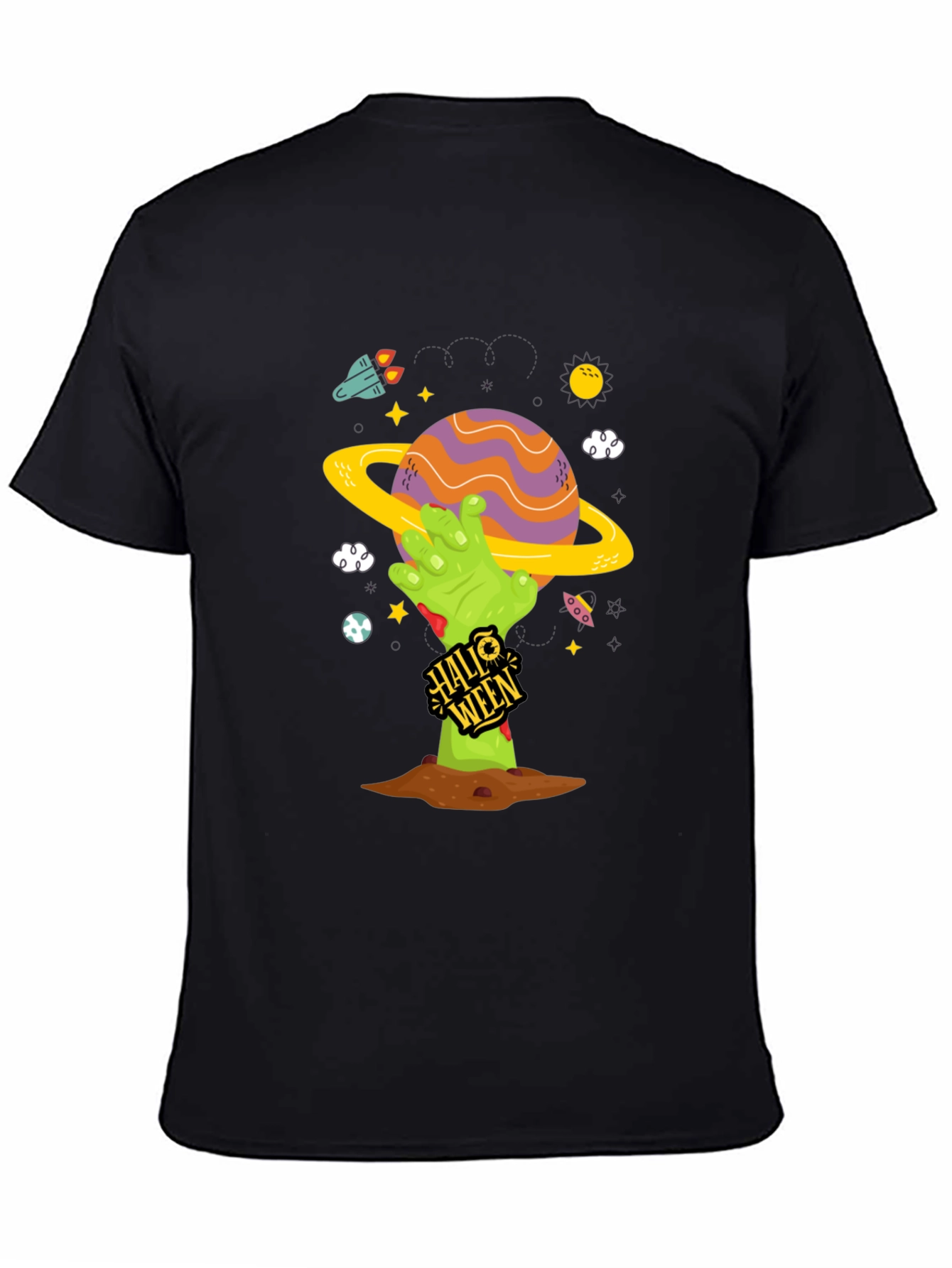 Spooky Halloween Planet T-Shirt - Zombie Hand Tee