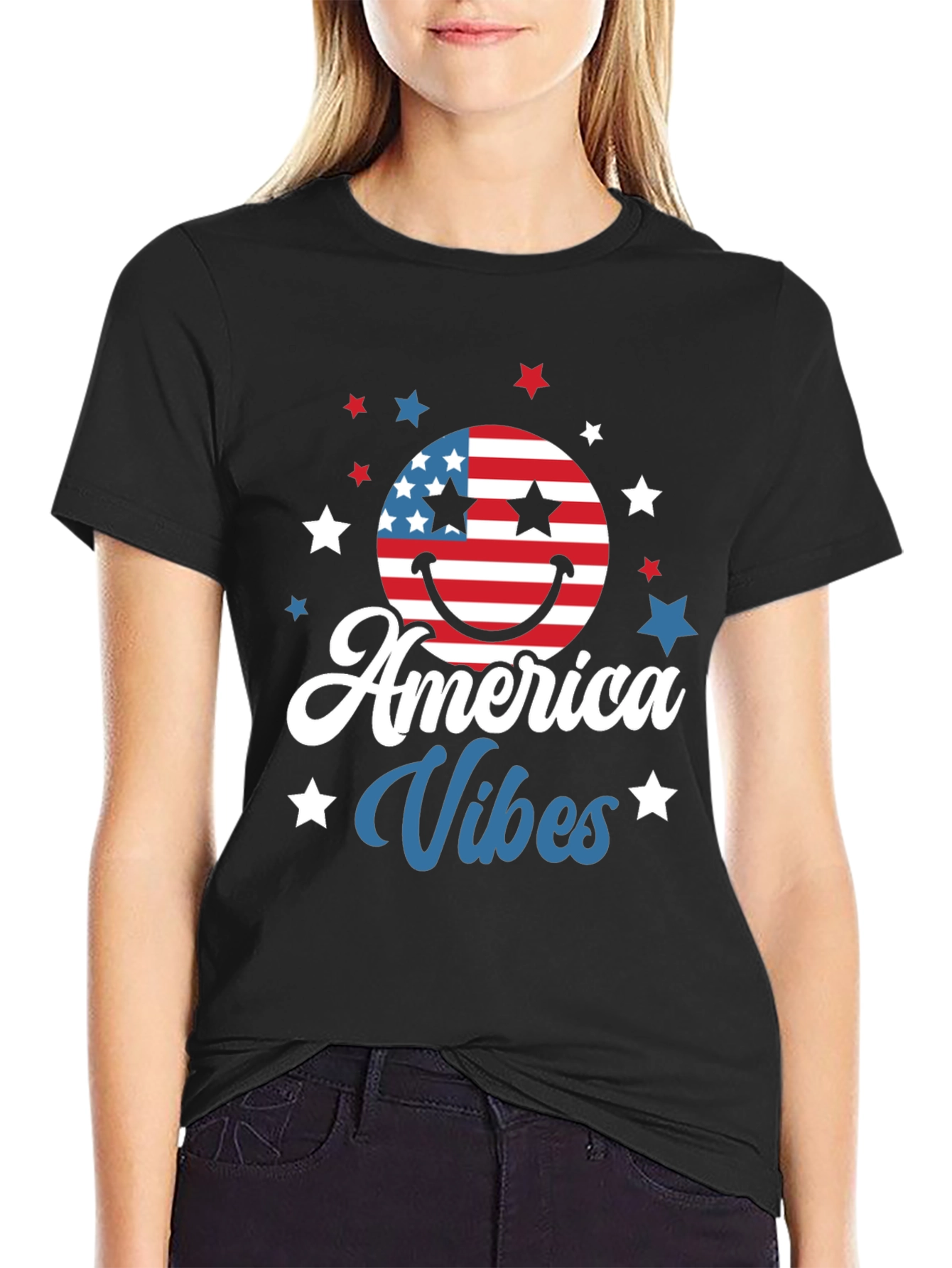 America Vibes T-Shirt Patriotic USA Flag Smiley