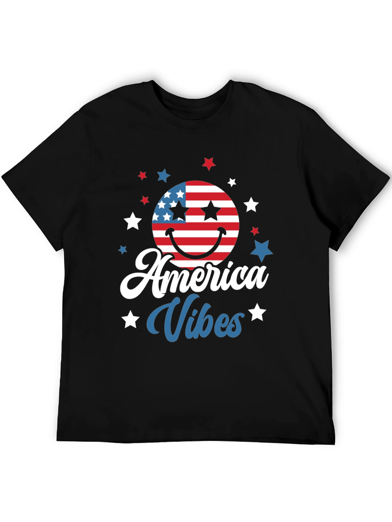 America Vibes T-Shirt Patriotic USA Flag Smiley